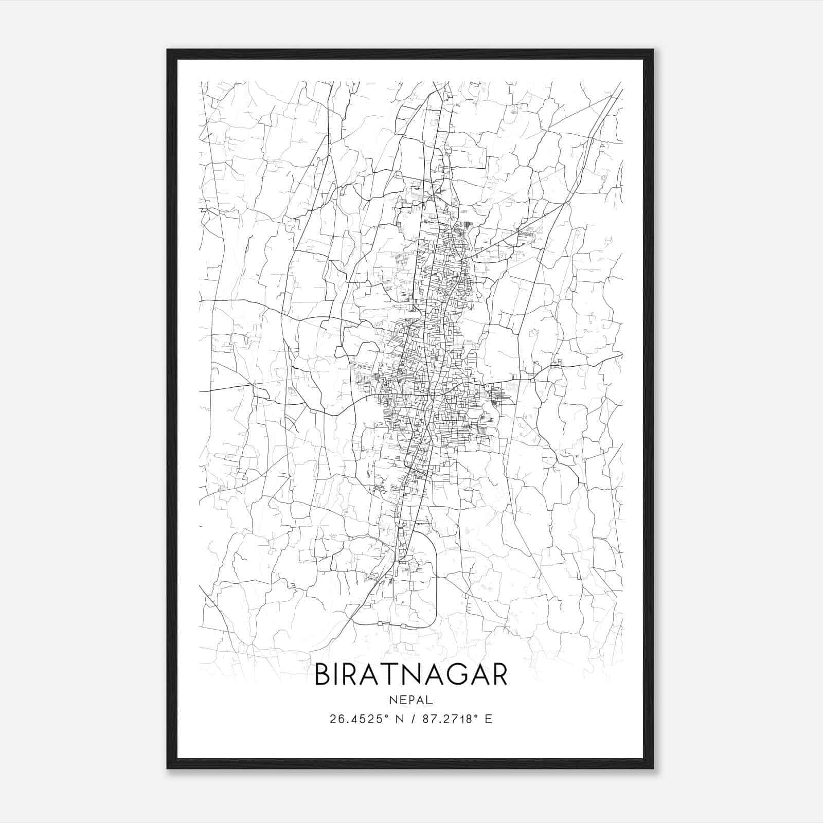 Biratnagar Nepal Map Poster, Biratnagar City Road Wall Art Print