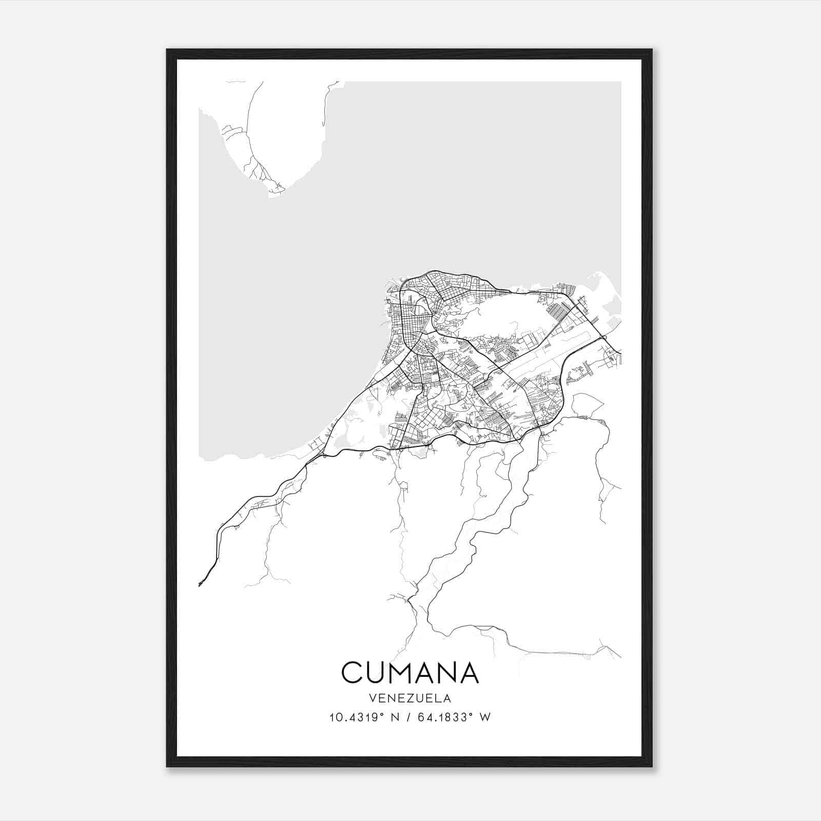 Cumana Venezuela Map Poster, Cumana City Road Wall Art Print