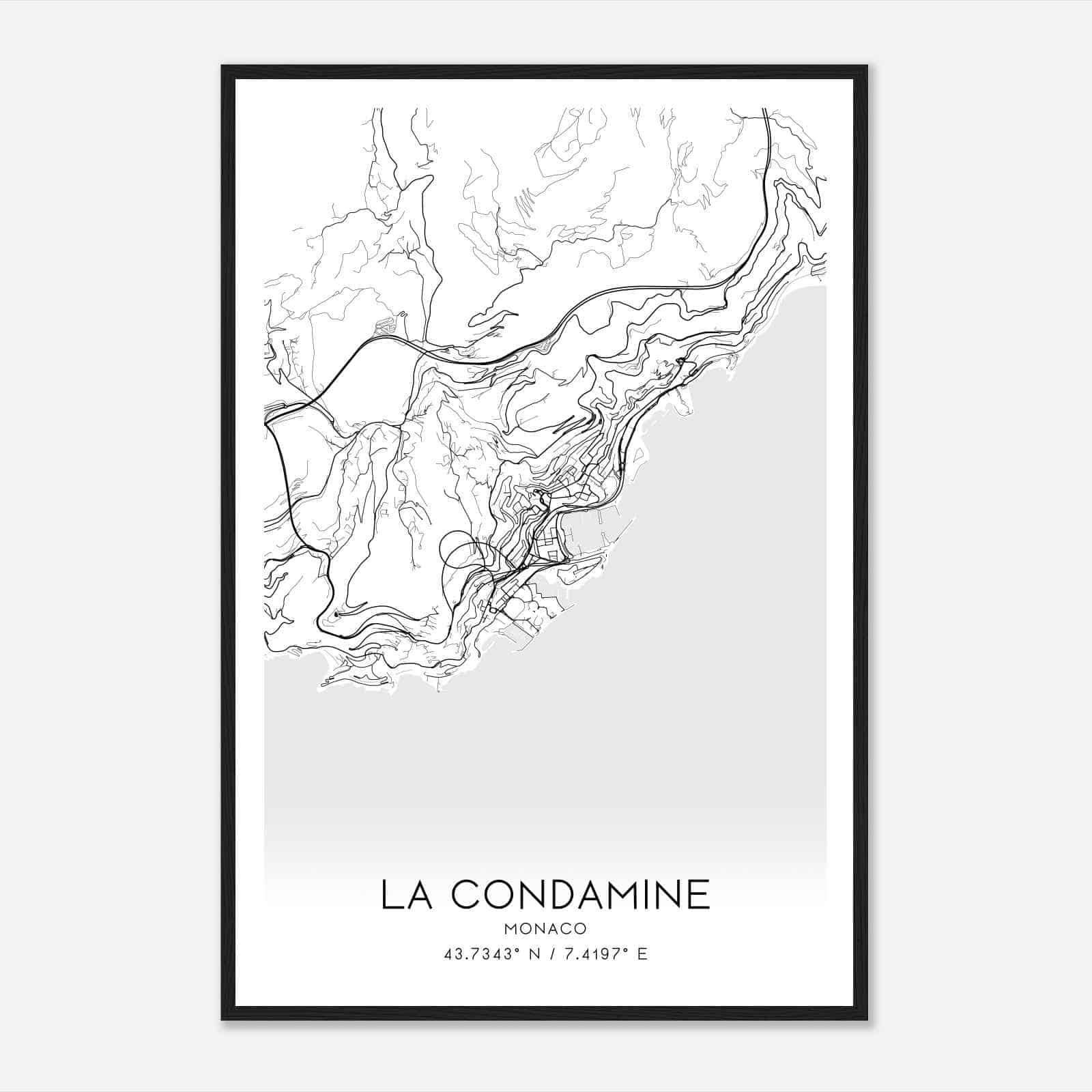 La Condamine Monaco Map Poster, La Condamine City Road Wall Art Print