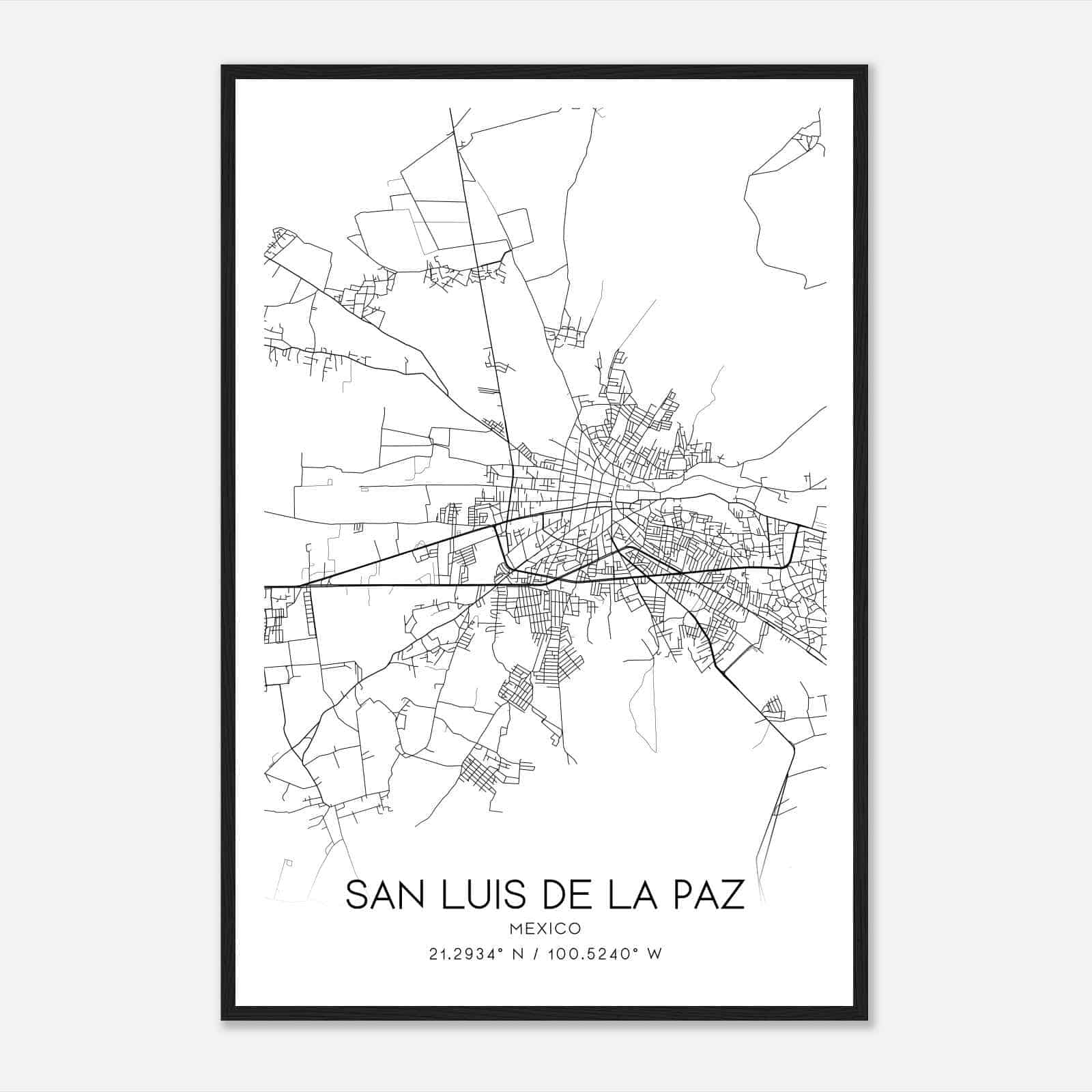 San Luis de la Paz Mexico Map Poster, San Luis de la Paz City Road Wall Art Print