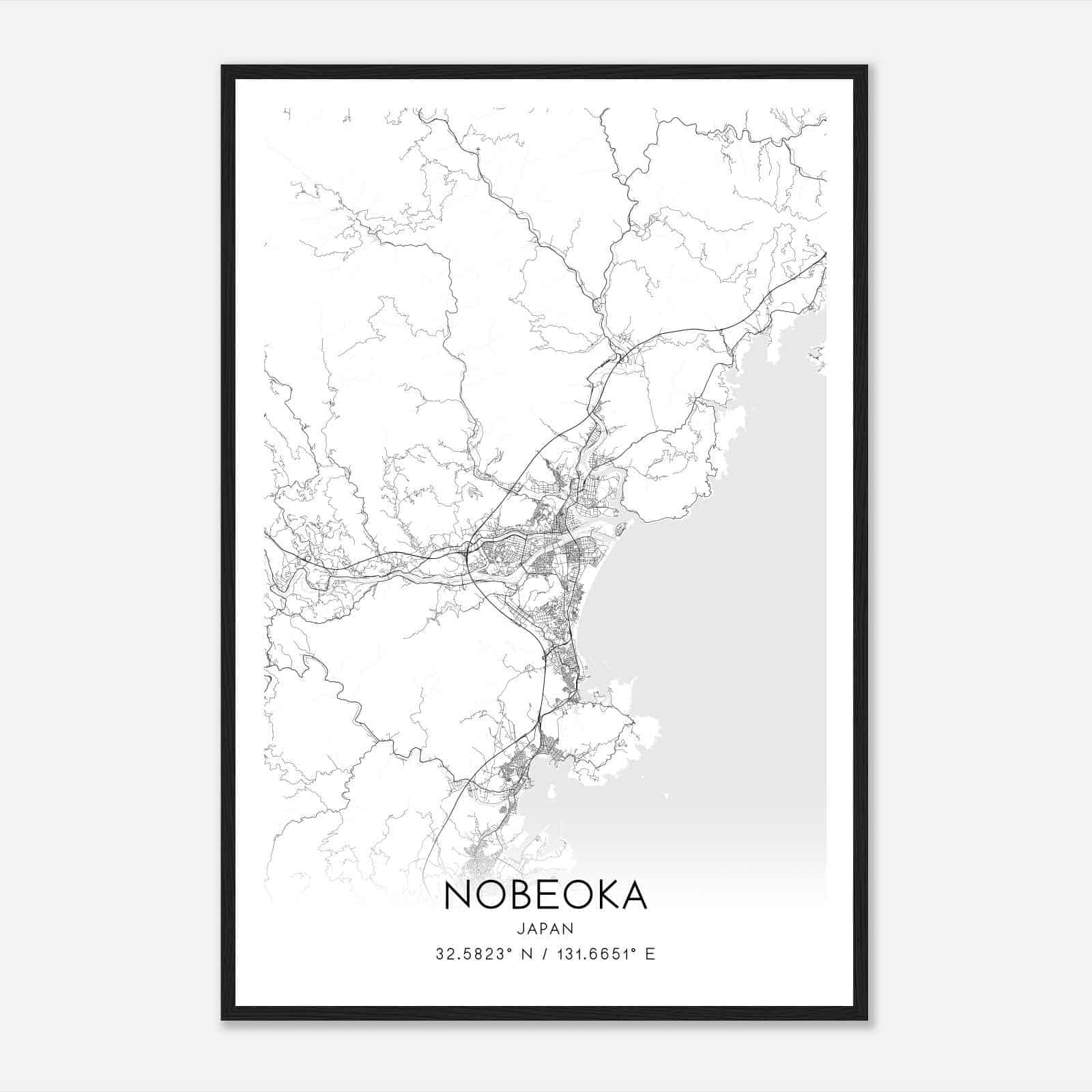Nobeoka Japan Map Poster, Nobeoka City Road Wall Art Print