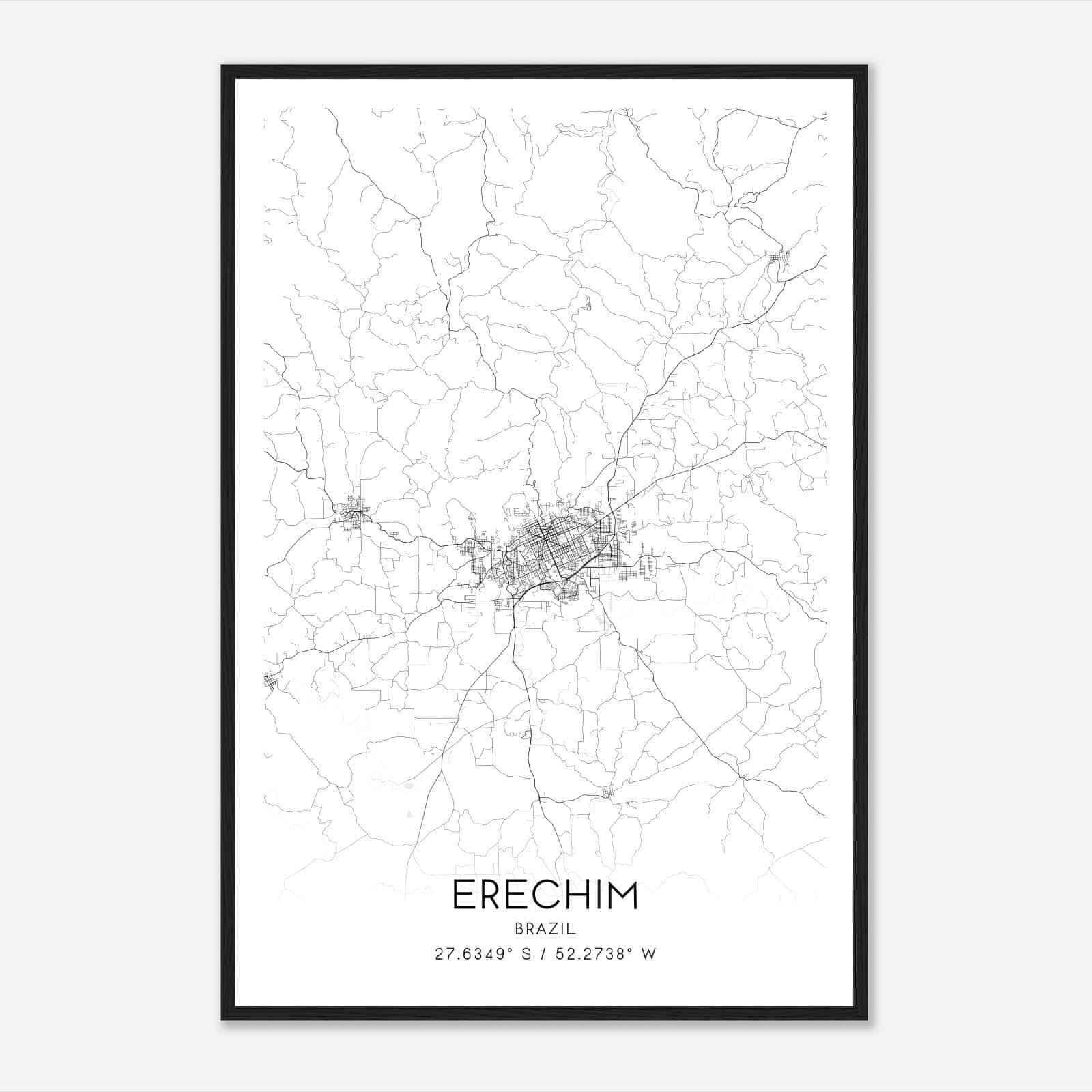 Erechim Brazil Map Poster, Erechim City Road Wall Art Print