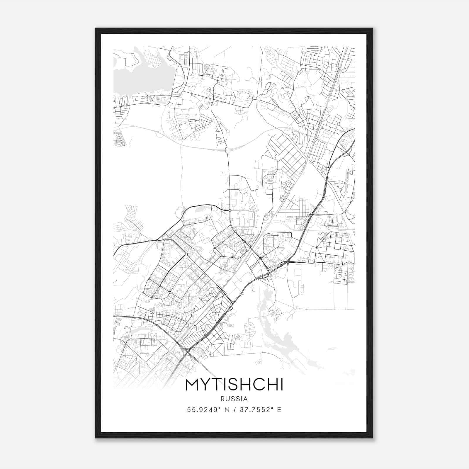 Mytishchi Russia Map Poster, Mytishchi City Road Wall Art Print
