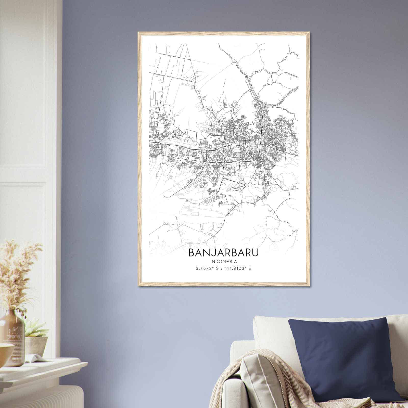 Banjarbaru Indonesia Map Poster, Banjarbaru City Road Wall Art Print