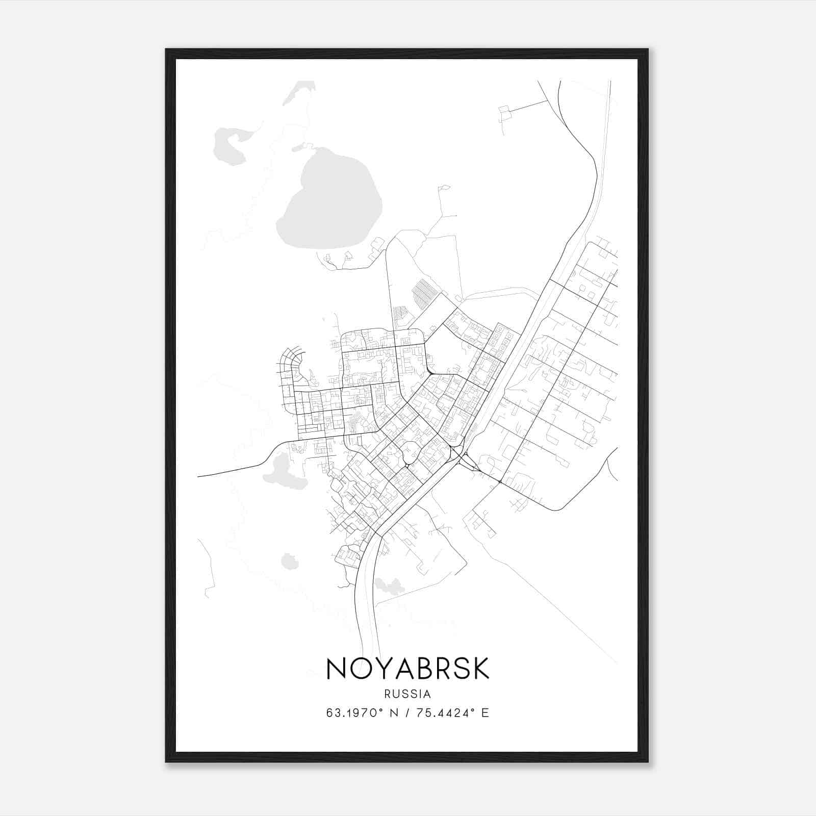 Noyabrsk Russia Map Poster, Noyabrsk City Road Wall Art Print