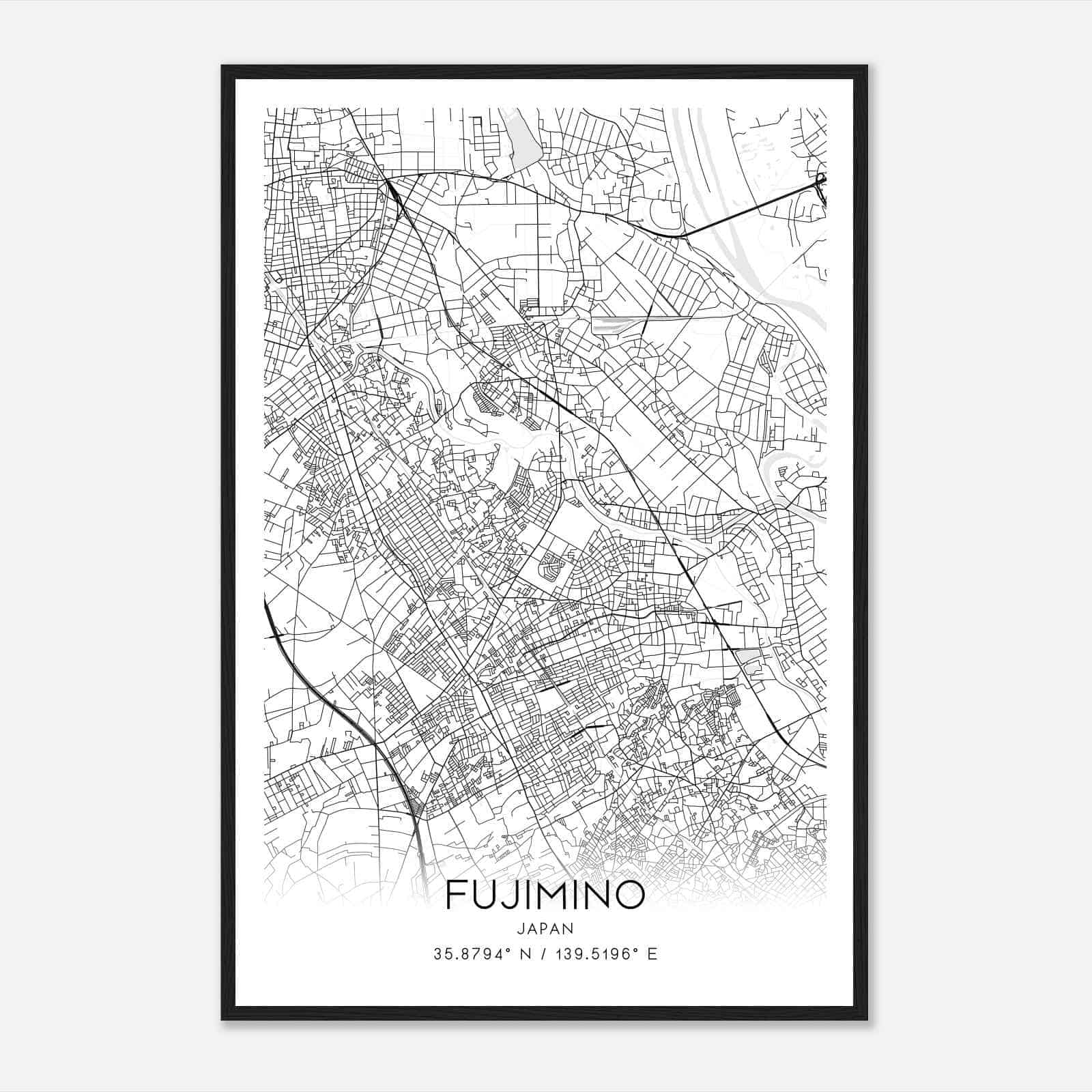 Fujimino Japan Map Poster, Fujimino City Road Wall Art Print