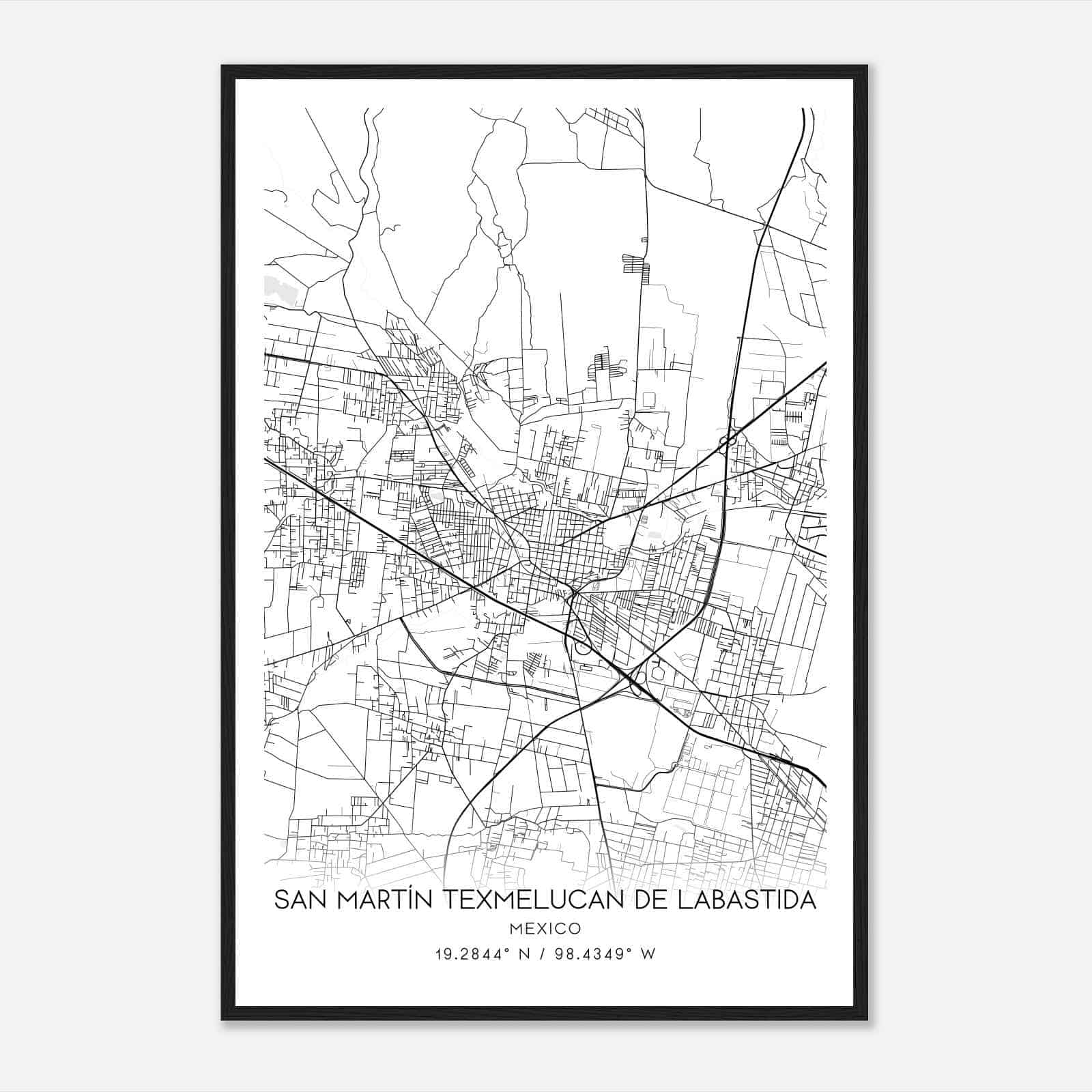 San Martin Texmelucan de Labastida Mexico Map Poster, San Martin Texmelucan de Labastida City Road Wall Art Print
