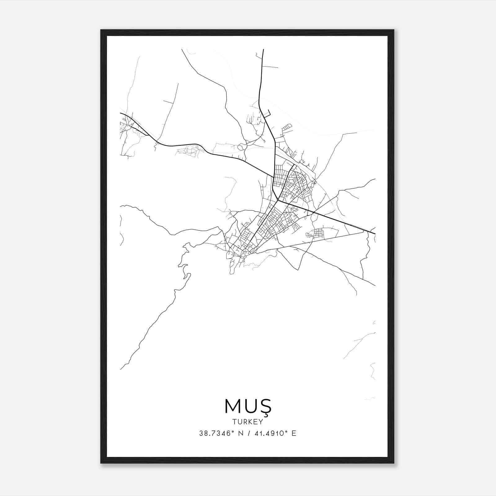Mus Turkey Map Poster, Mus City Road Wall Art Print