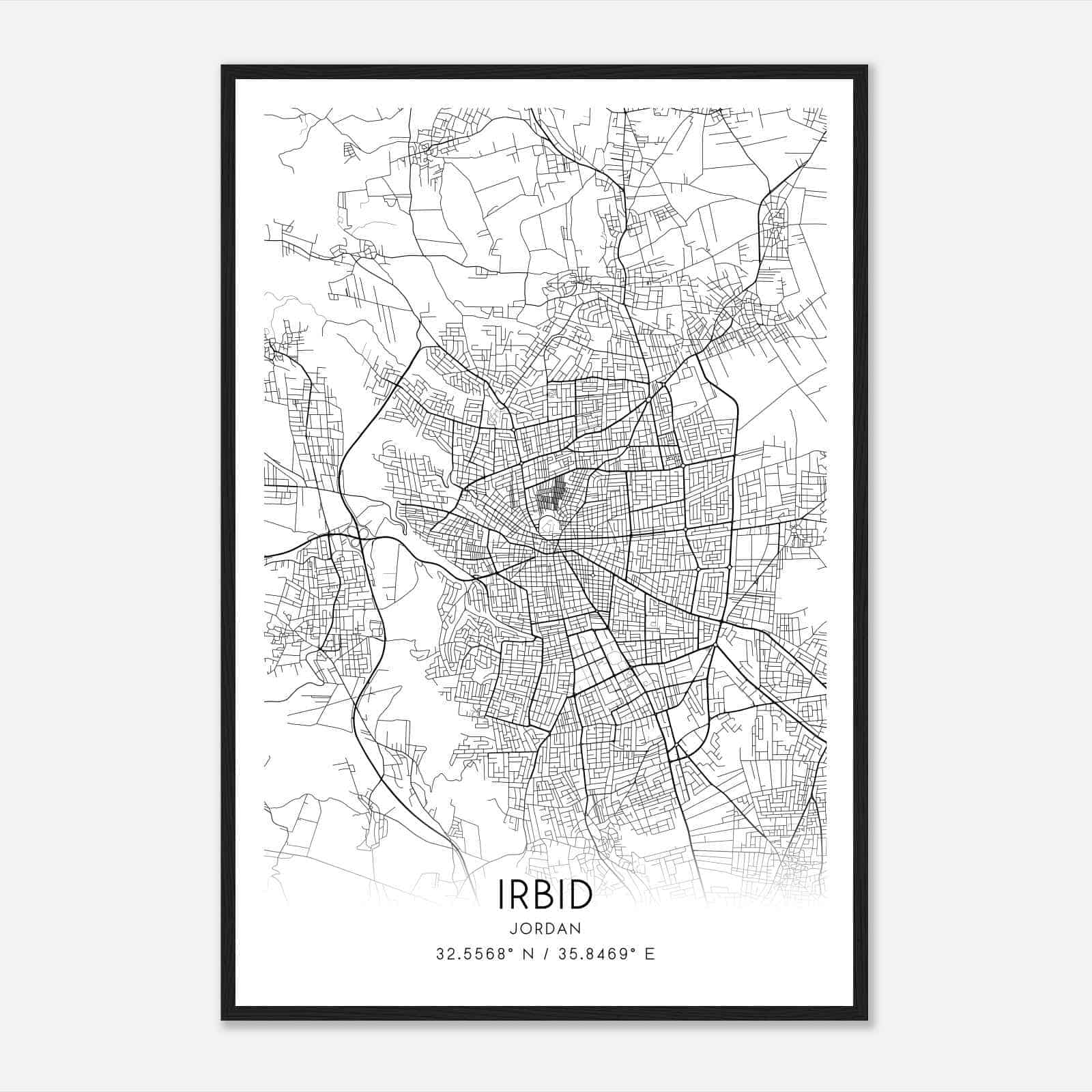 Irbid Jordan Map Poster, Irbid City Road Wall Art Print