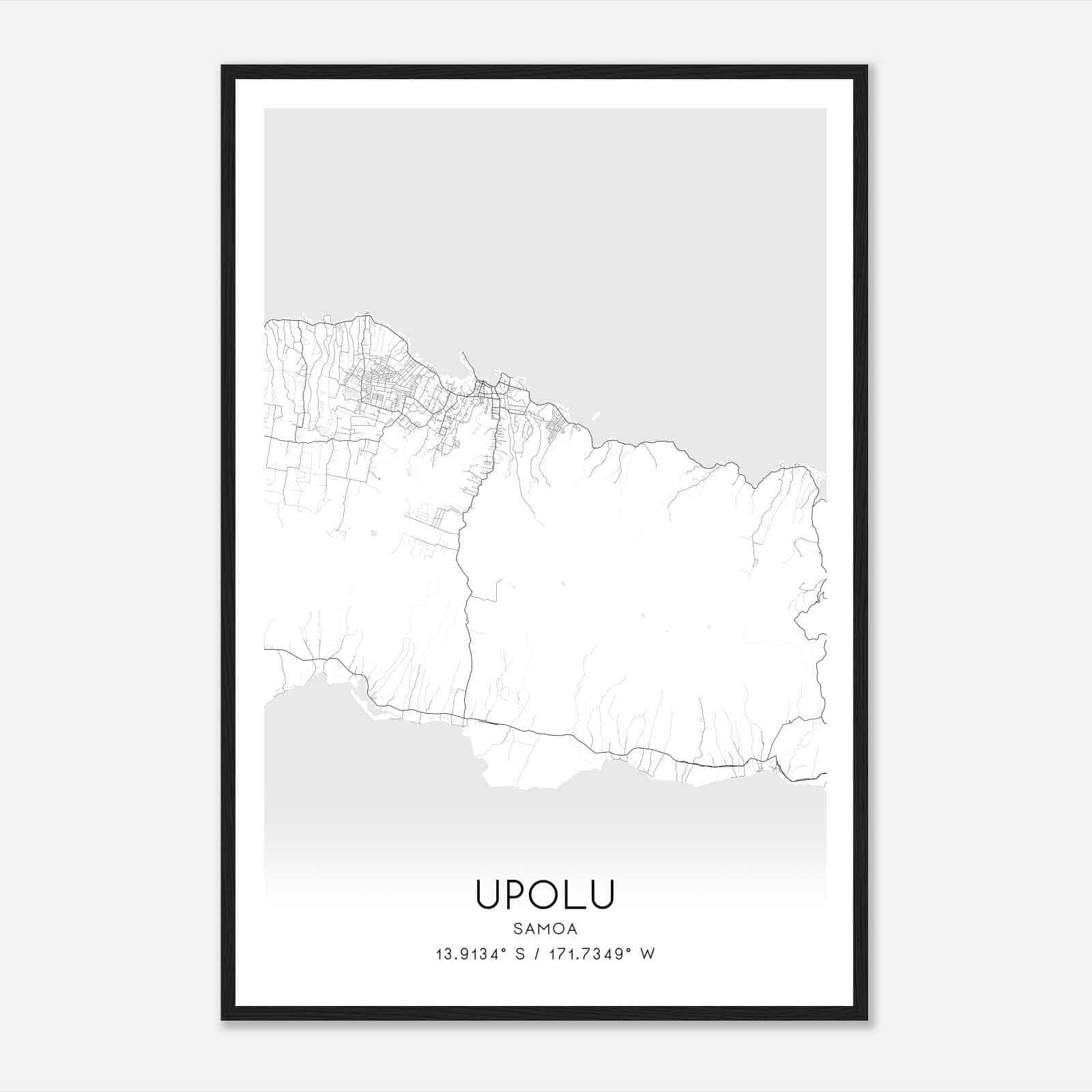 Upolu Samoa Map Poster, Upolu City Road Wall Art Print