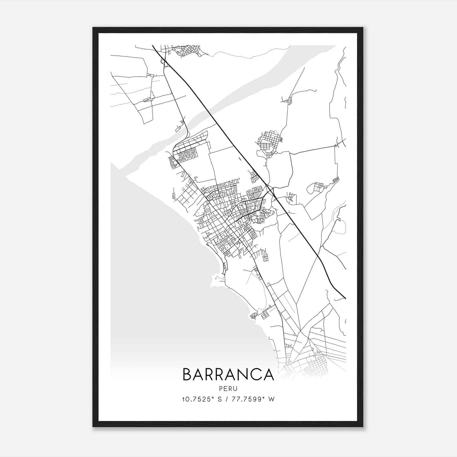 Barranca Peru Map Poster, Barranca City Road Wall Art Print