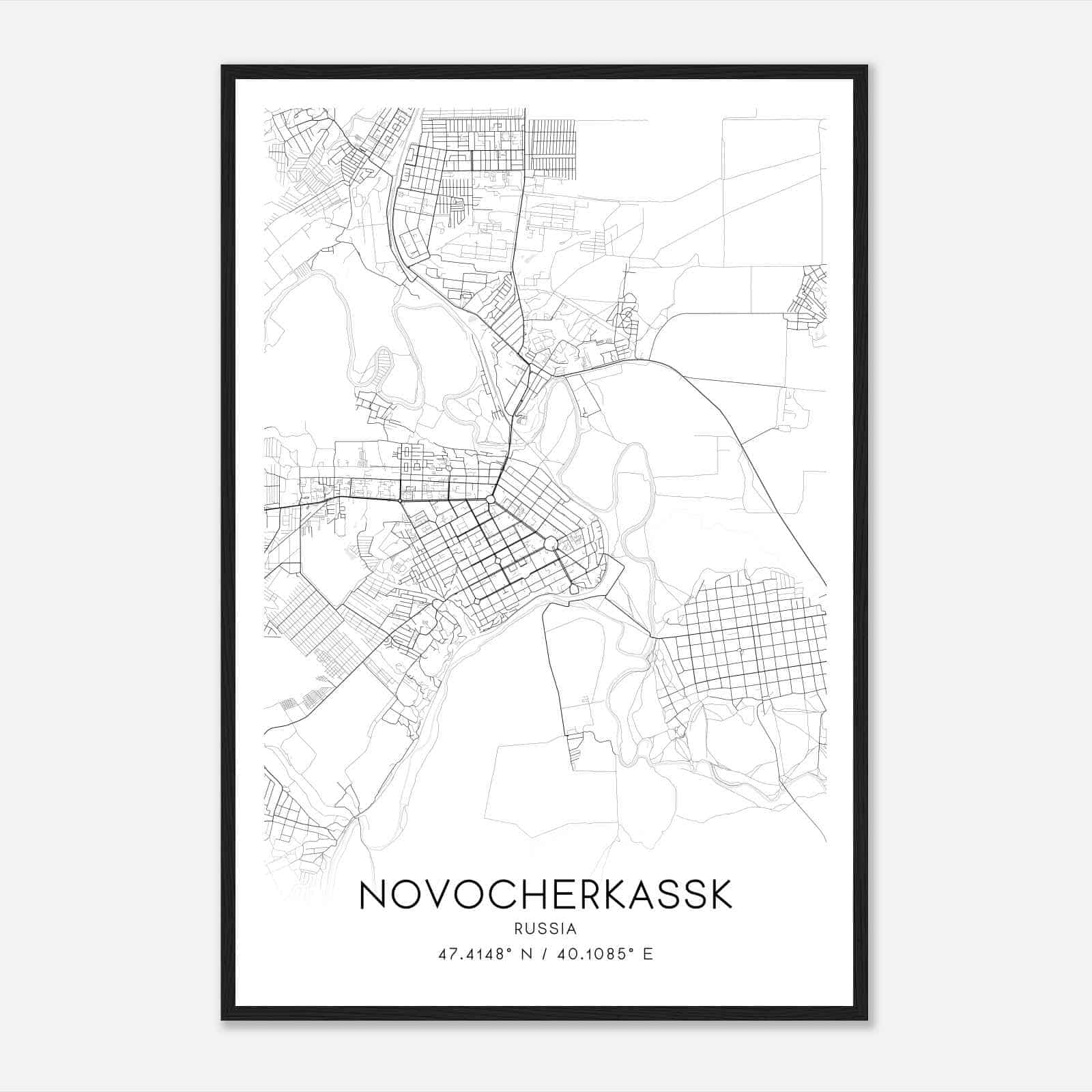 Novocherkassk Russia Map Poster, Novocherkassk City Road Wall Art Print
