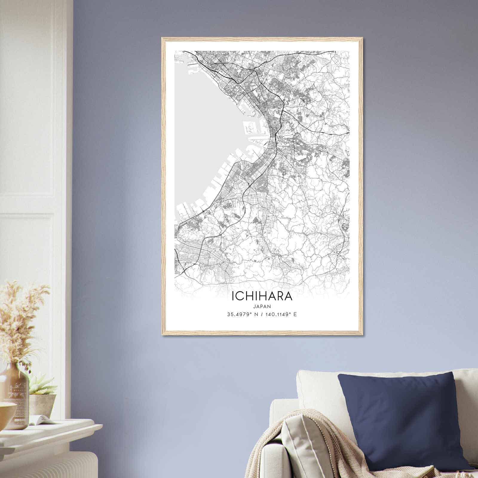 Ichihara Japan Map Poster, Ichihara City Road Wall Art Print