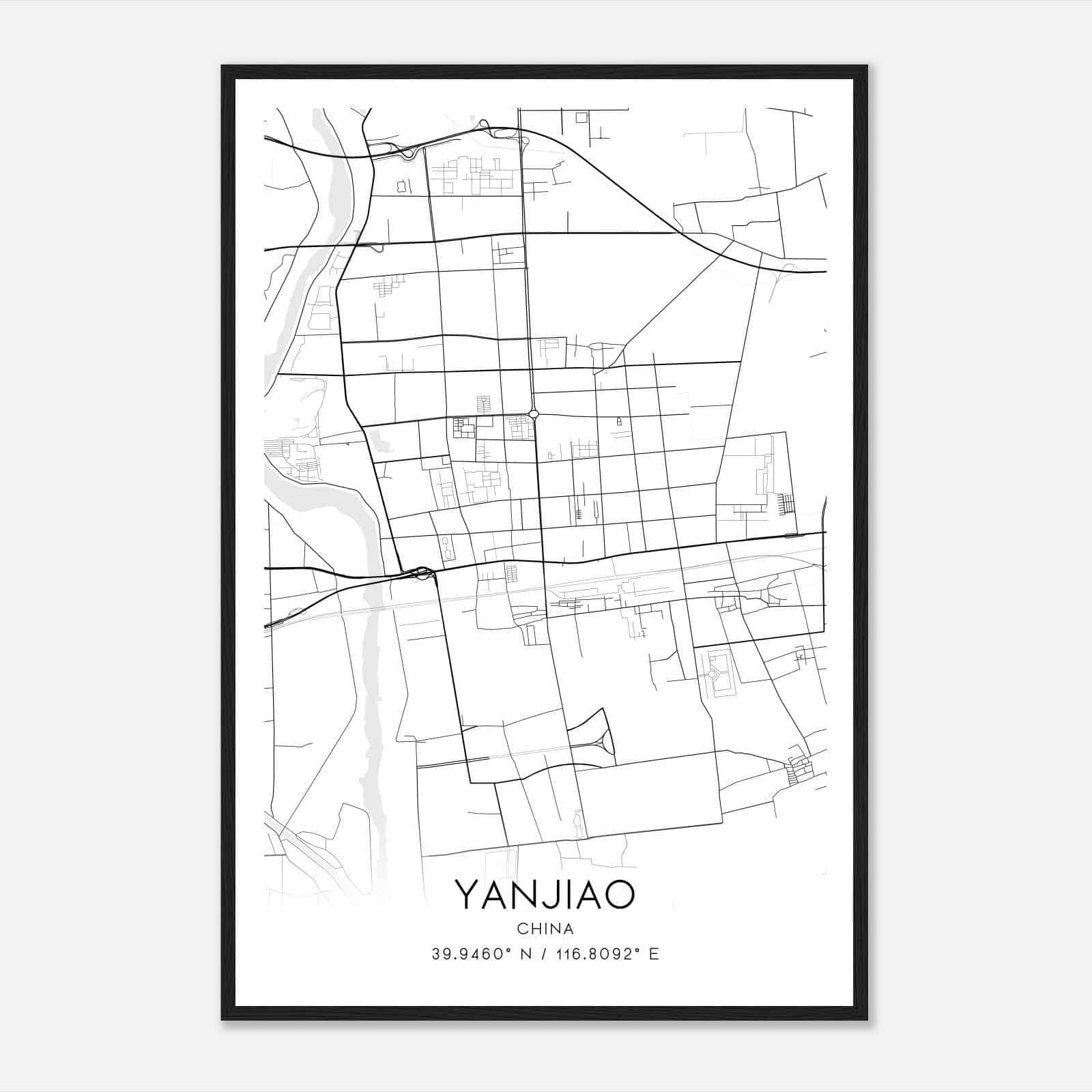 Yanjiao China Map Poster, Yanjiao City Road Wall Art Print