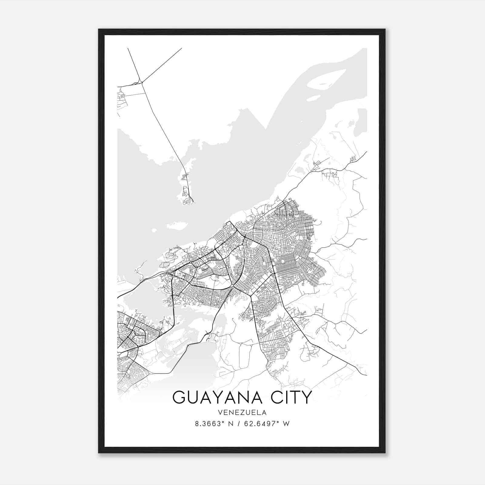 Guayana City Venezuela Map Poster, Guayana City City Road Wall Art Print