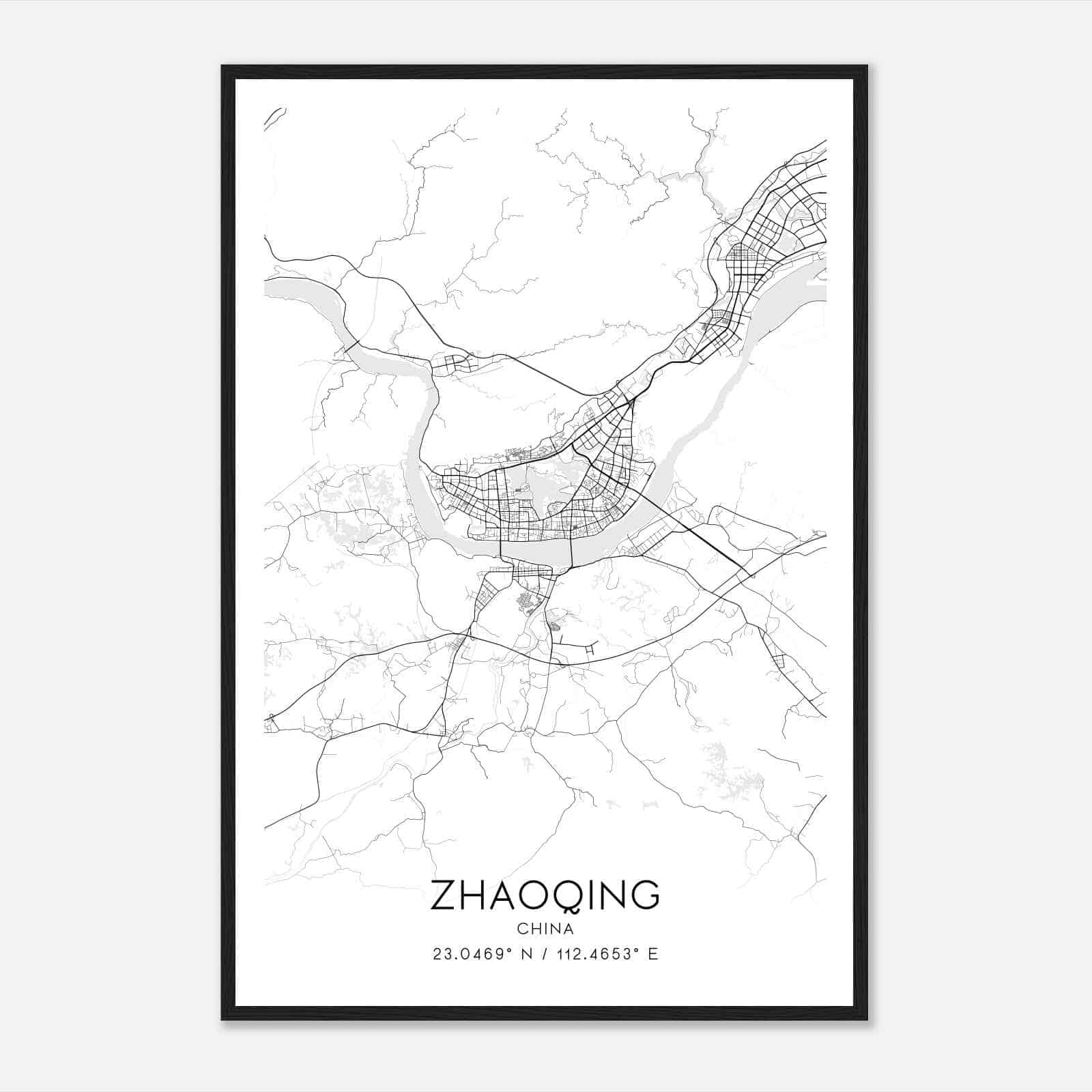 Zhaoqing China Map Poster, Zhaoqing City Road Wall Art Print