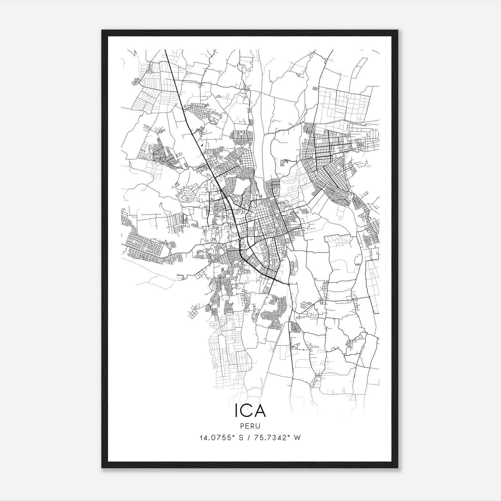 Ica Peru Map Poster, Ica City Road Wall Art Print