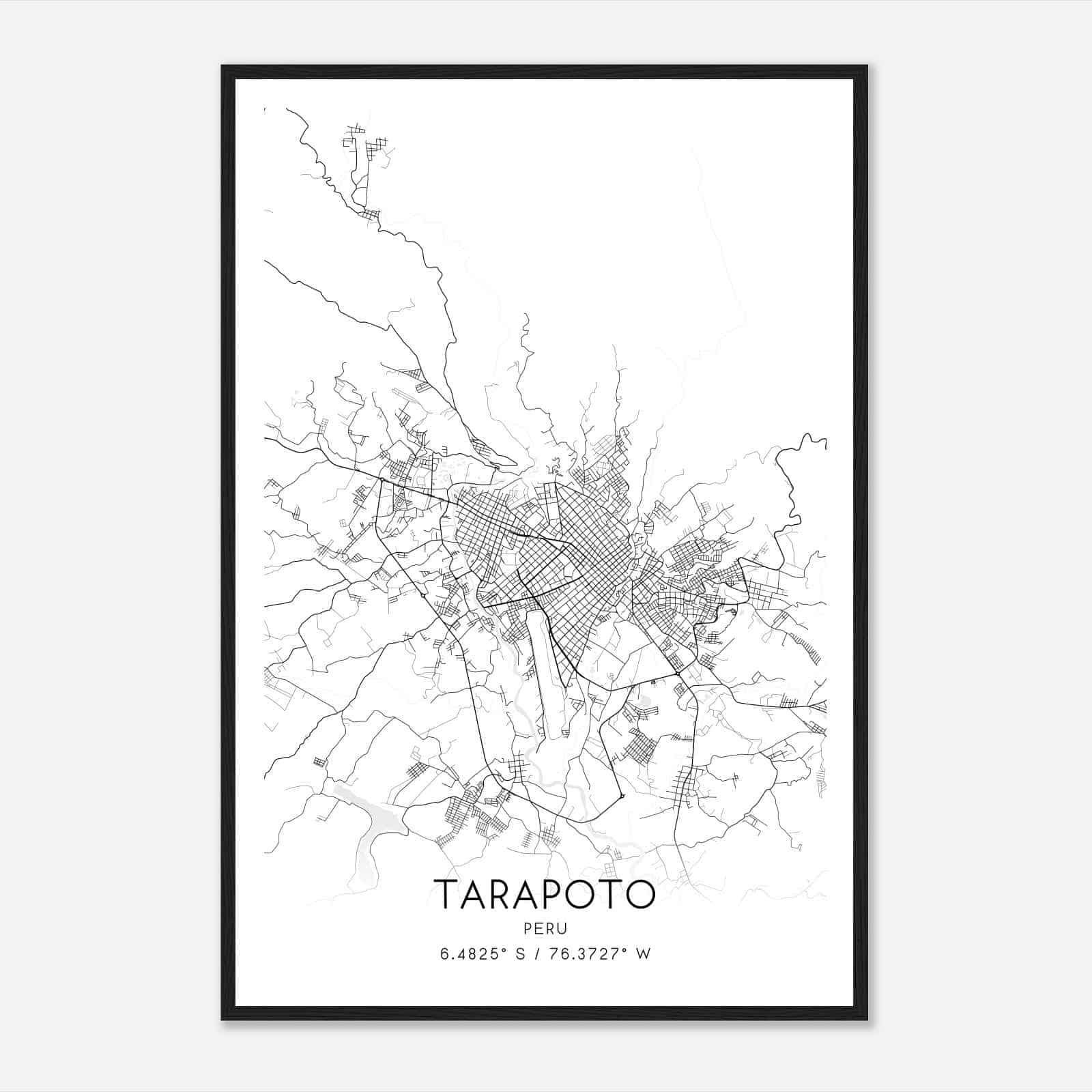 Tarapoto Peru Map Poster, Tarapoto City Road Wall Art Print