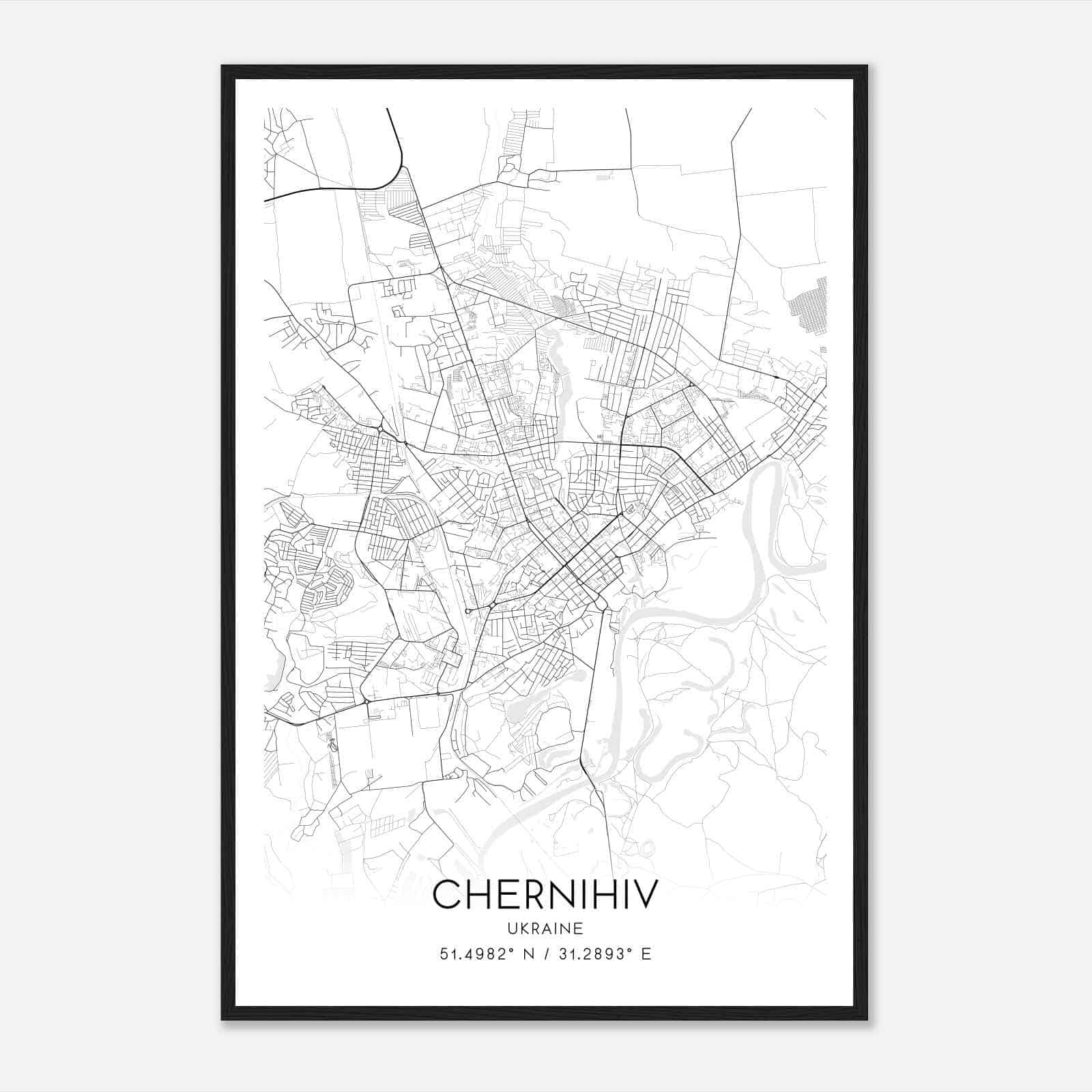 Chernihiv Ukraine Map Poster, Chernihiv City Road Wall Art Print