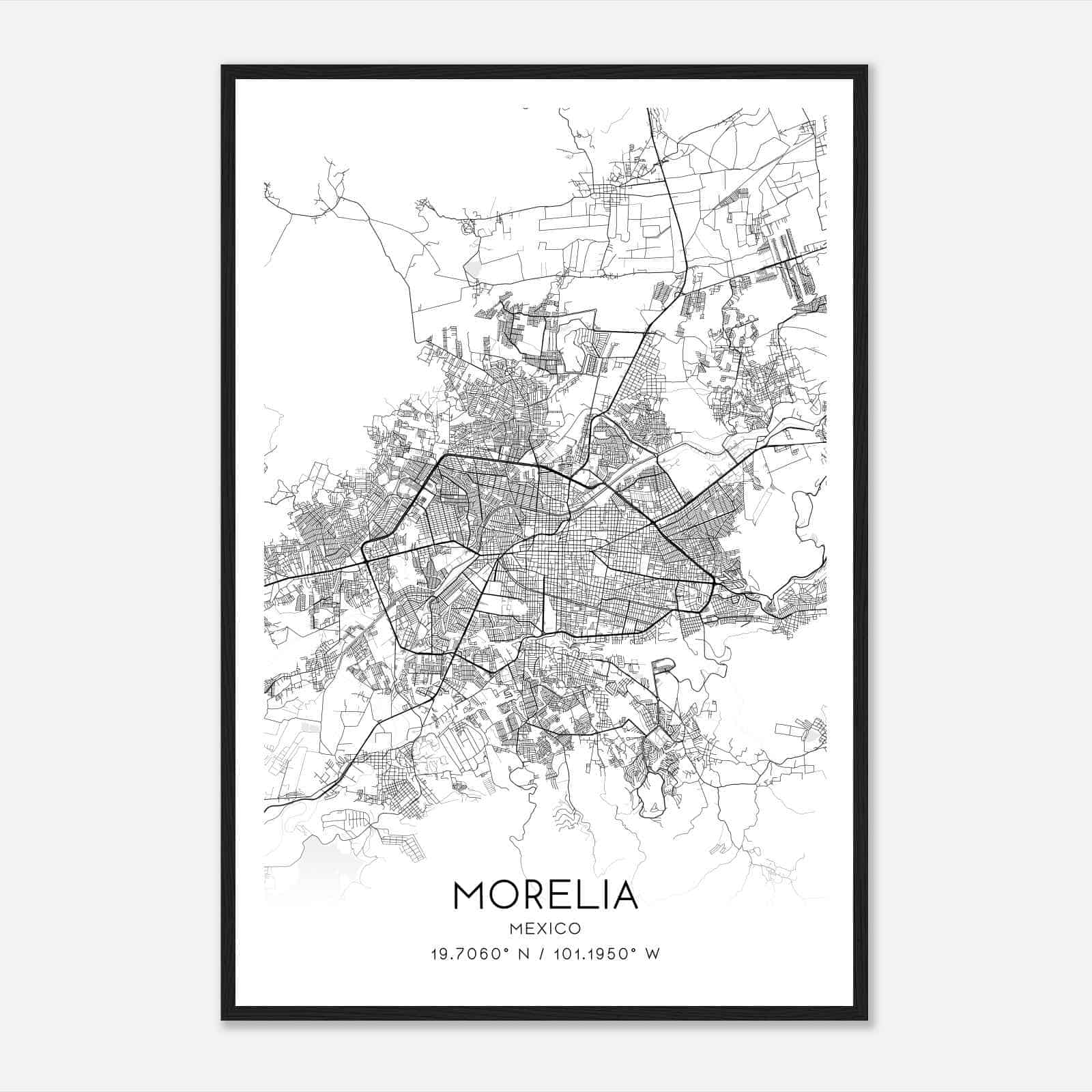 Morelia Mexico Map Poster, Morelia City Road Wall Art Print Custom