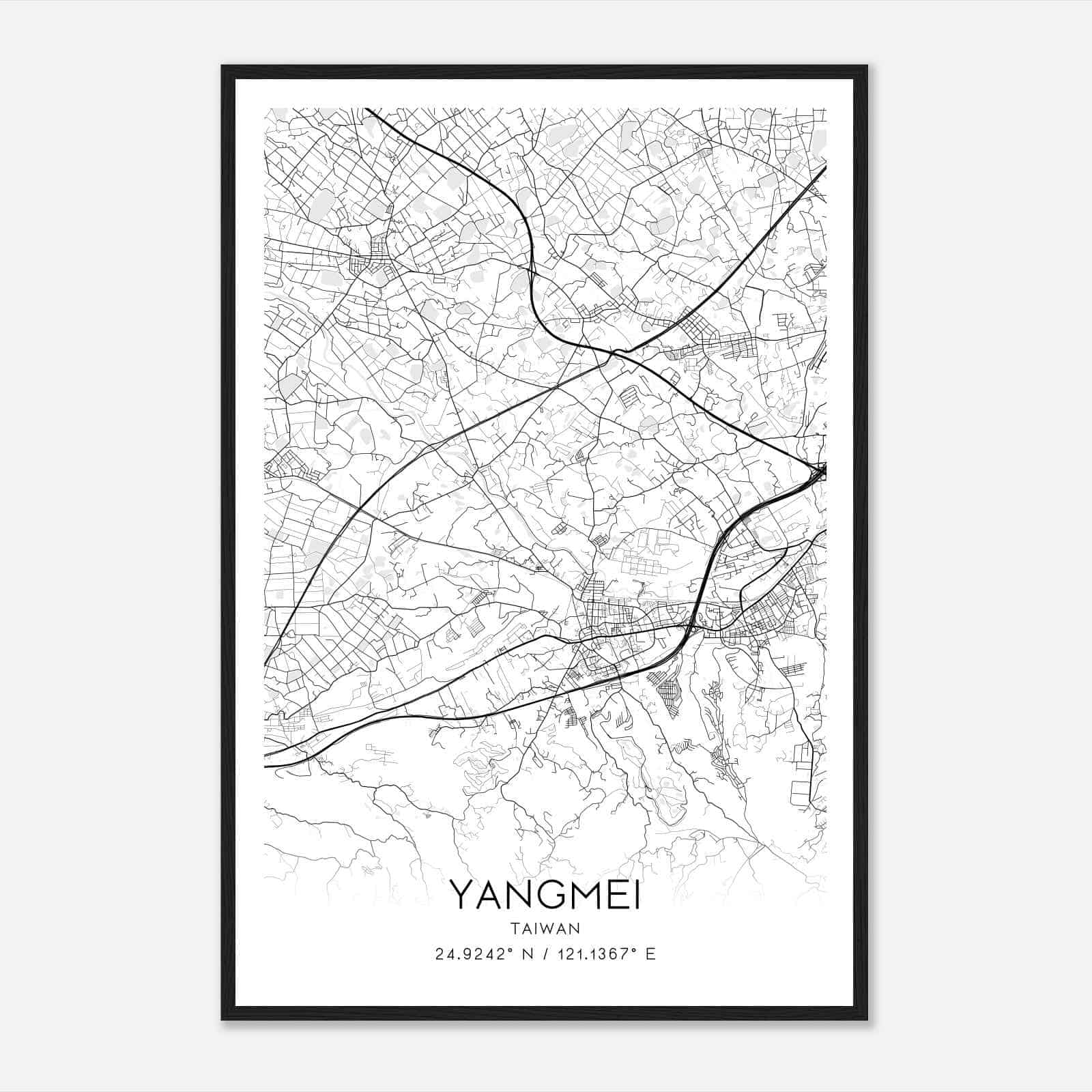 Yangmei Taiwan Map Poster, Yangmei City Road Wall Art Print