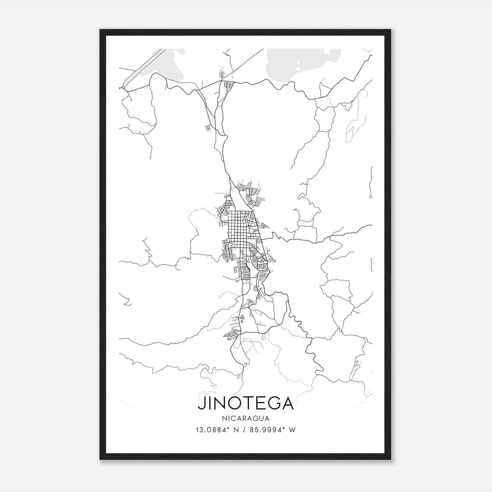 Jinotega Nicaragua Map Poster, Jinotega City Road Wall Art Print