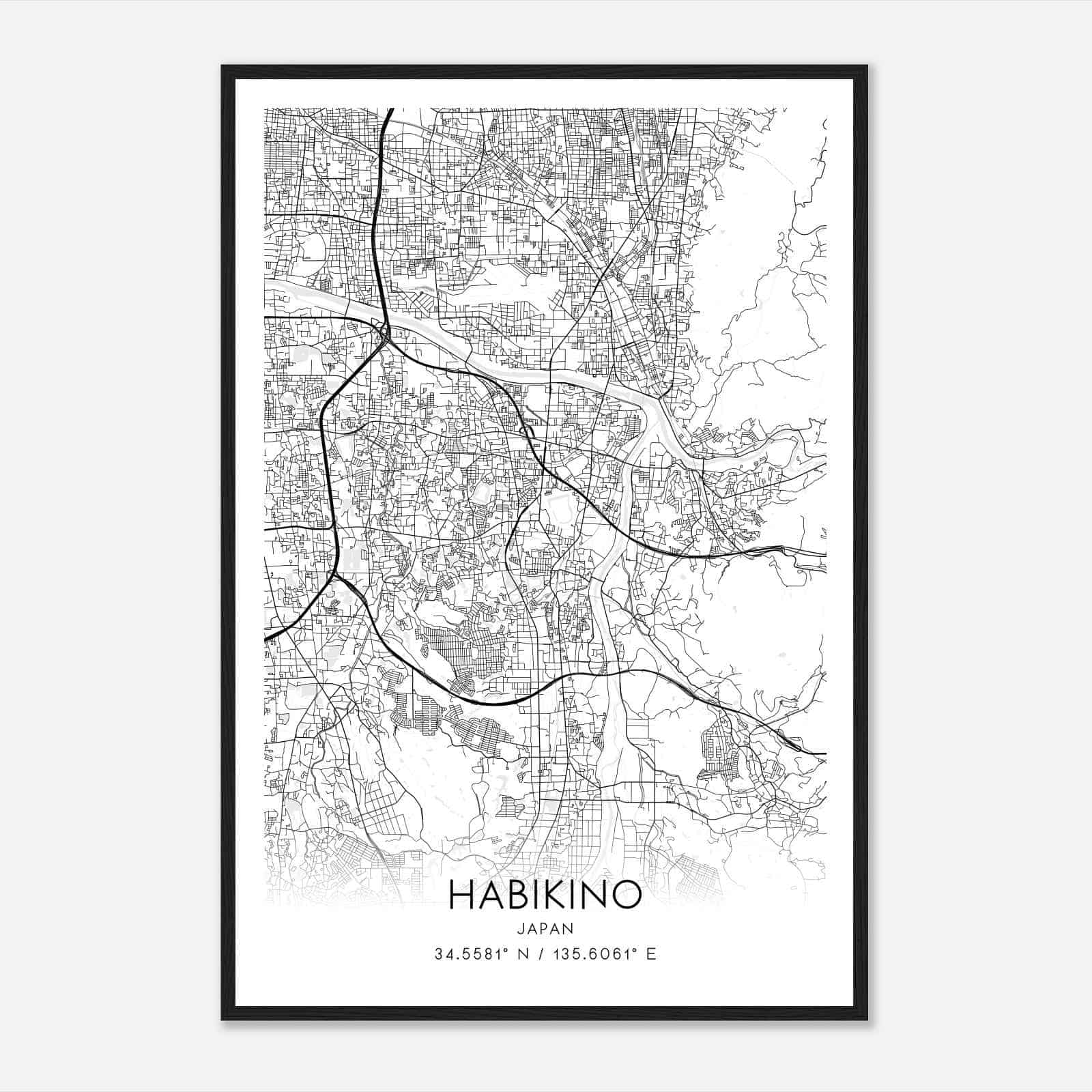 Habikino Japan Map Poster, Habikino City Road Wall Art Print
