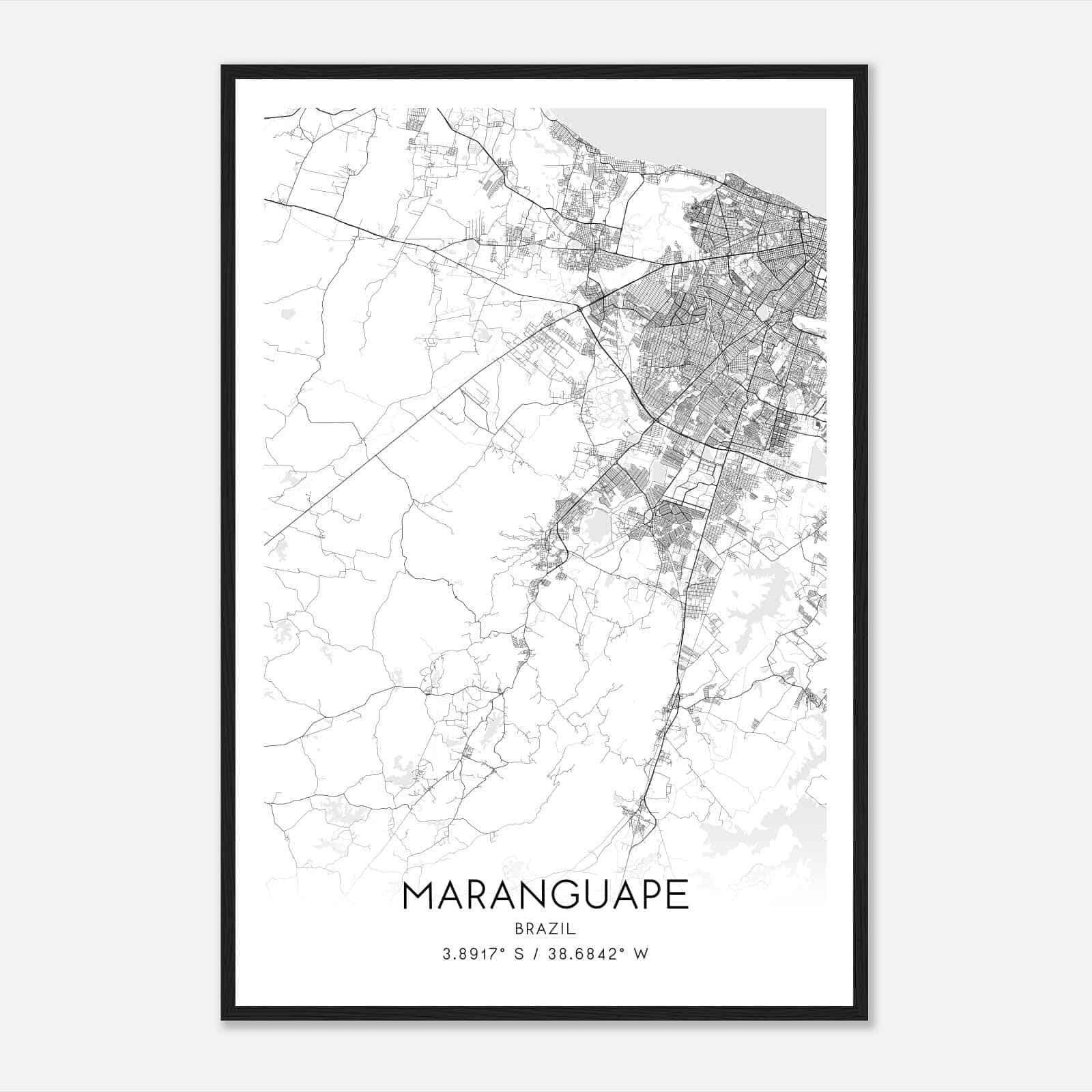 Maranguape Brazil Map Poster, Maranguape City Road Wall Art Print