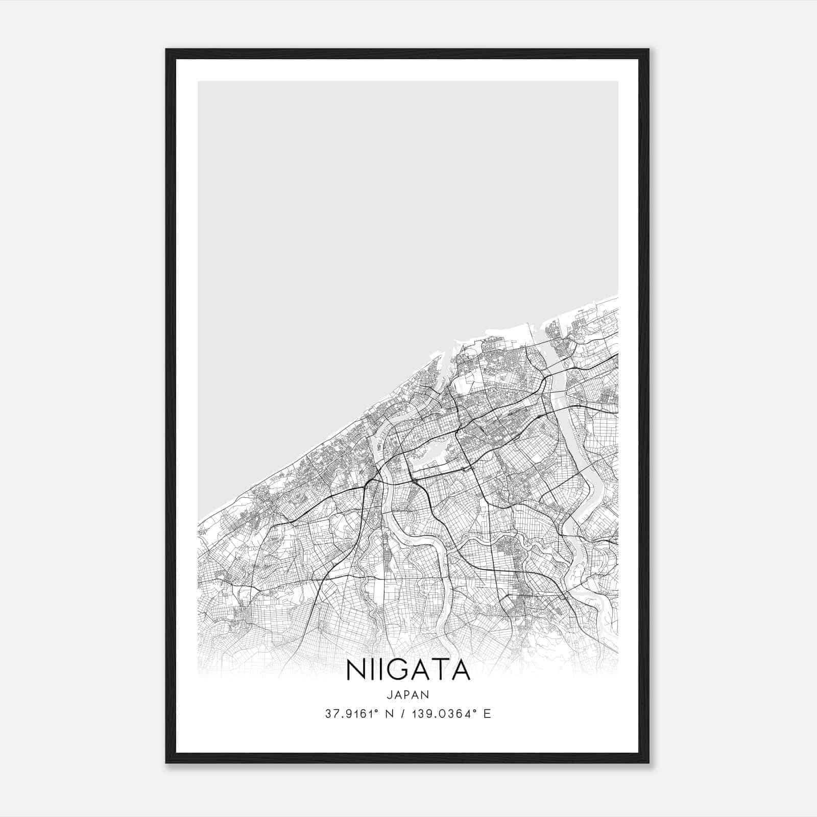 Niigata Japan Map Poster, Niigata City Road Wall Art Print