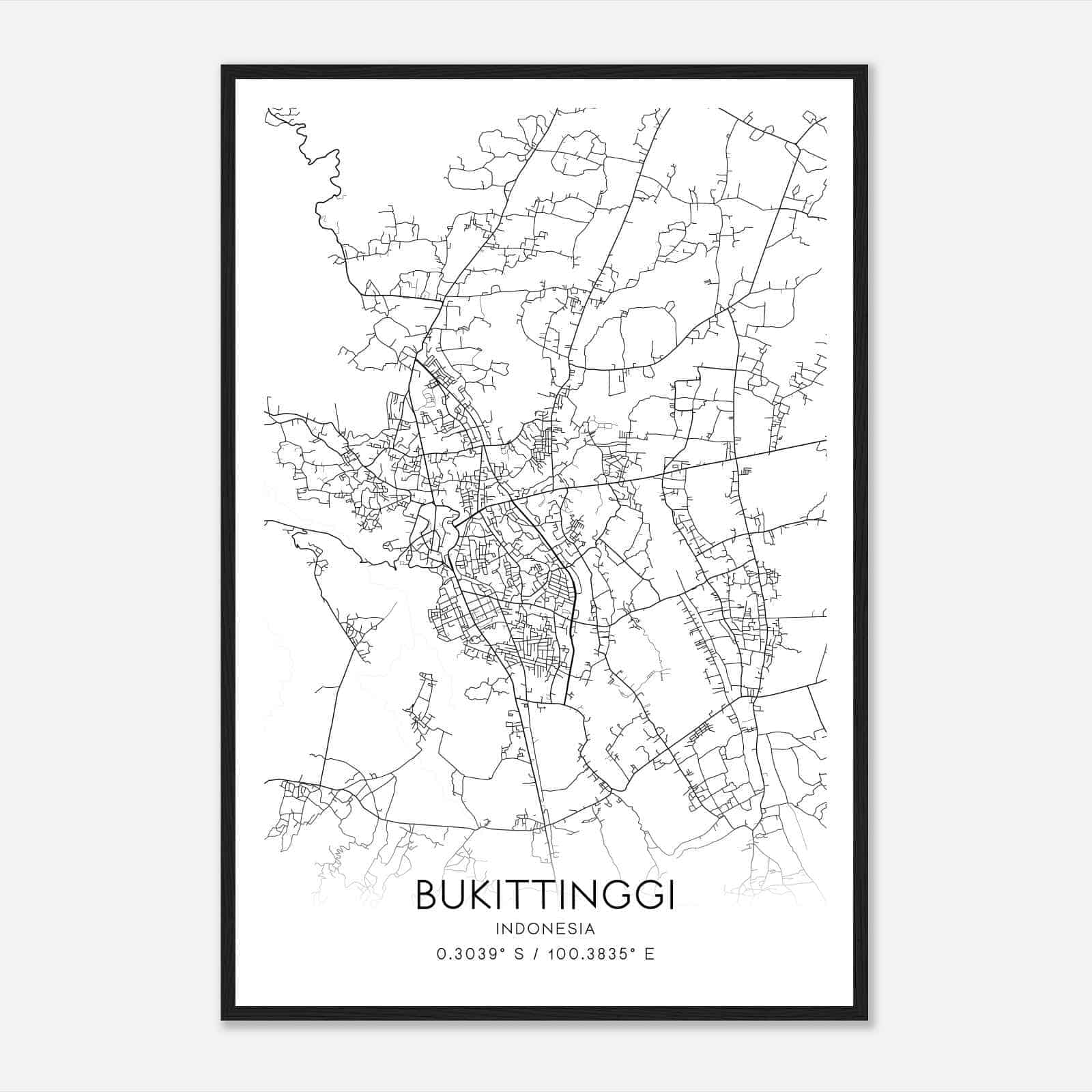 Bukittinggi Indonesia Map Poster, Bukittinggi City Road Wall Art Print