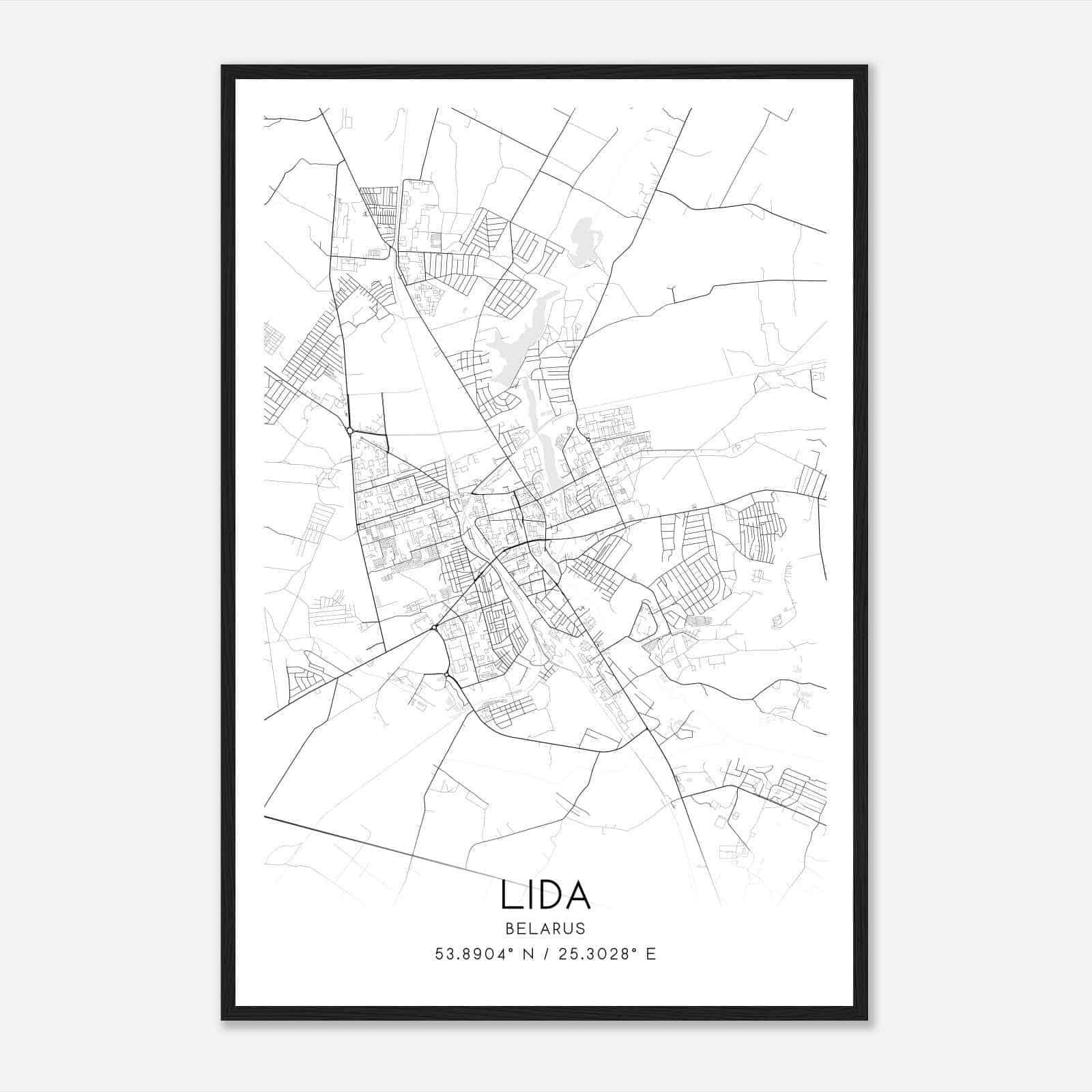 Lida Belarus Map Poster, Lida City Road Wall Art Print