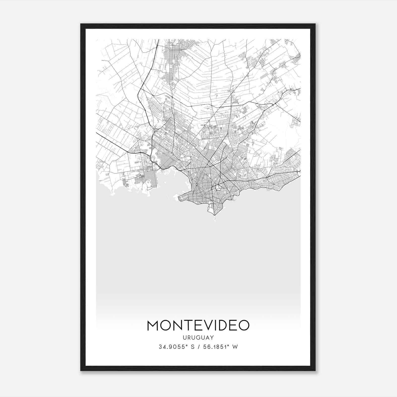 Montevideo Uruguay Map Poster, Montevideo City Road Wall Art Print