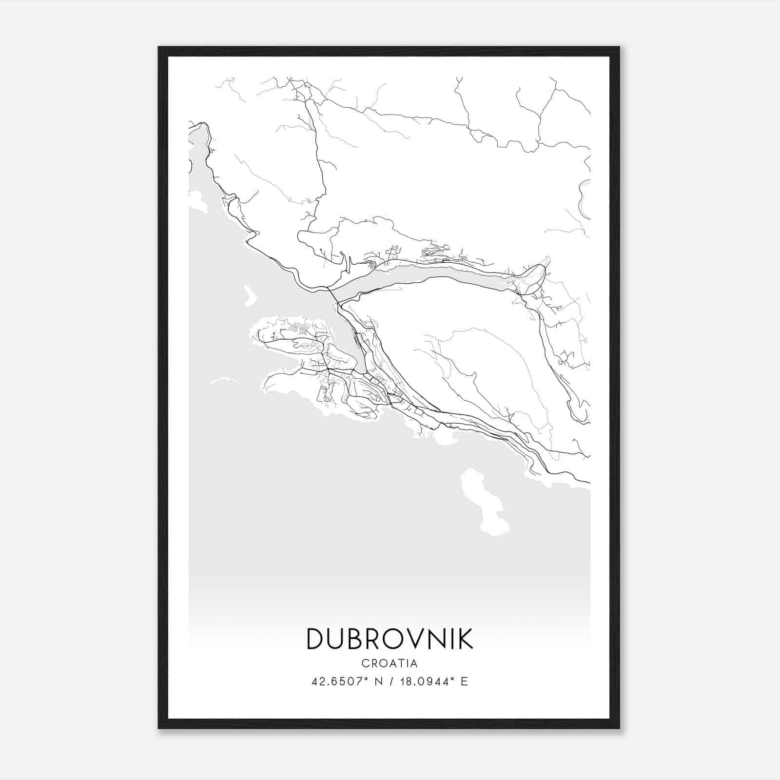 Dubrovnik Croatia Map Poster, Dubrovnik City Road Wall Art Print