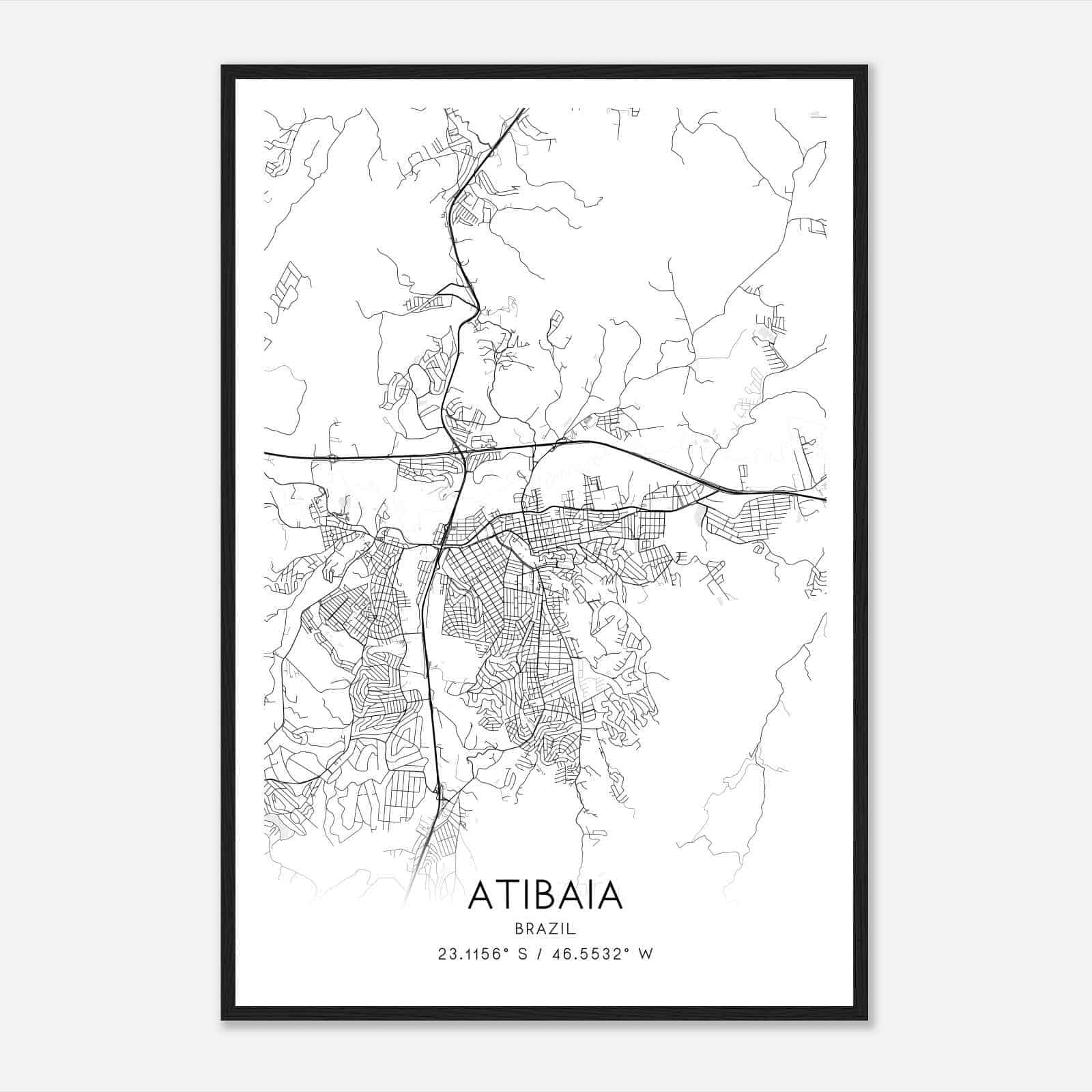Atibaia Brazil Map Poster, Atibaia City Road Wall Art Print