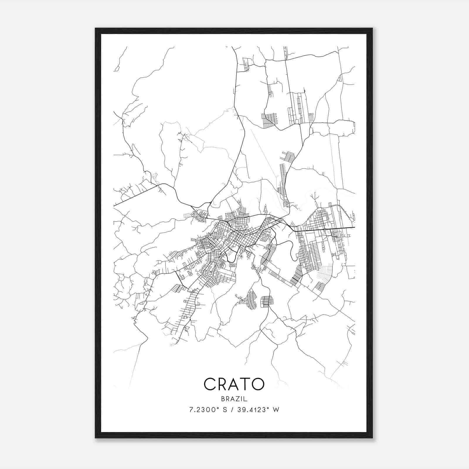 Crato Brazil Map Poster, Crato City Road Wall Art Print