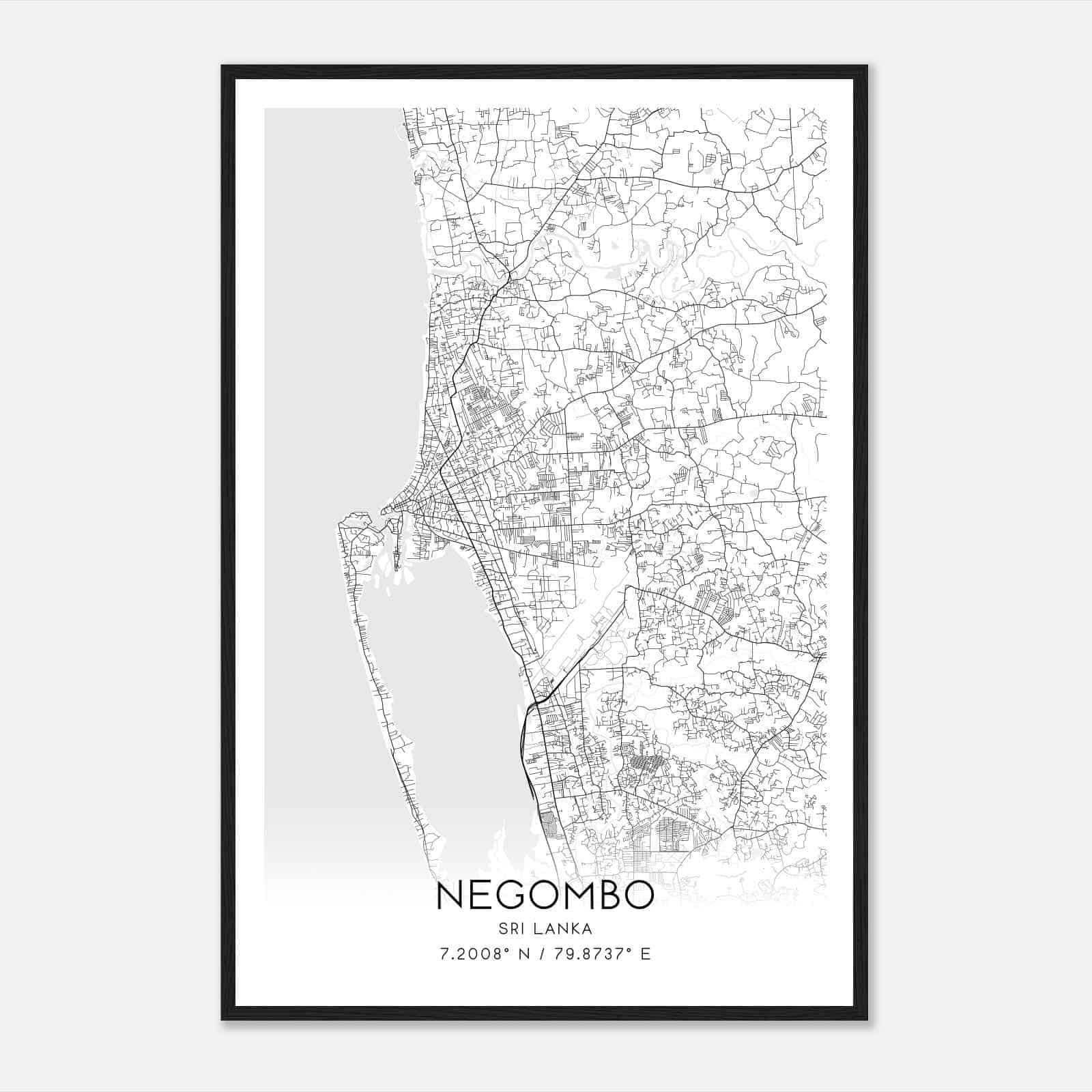 Negombo Sri Lanka Map Poster, Negombo City Road Wall Art Print