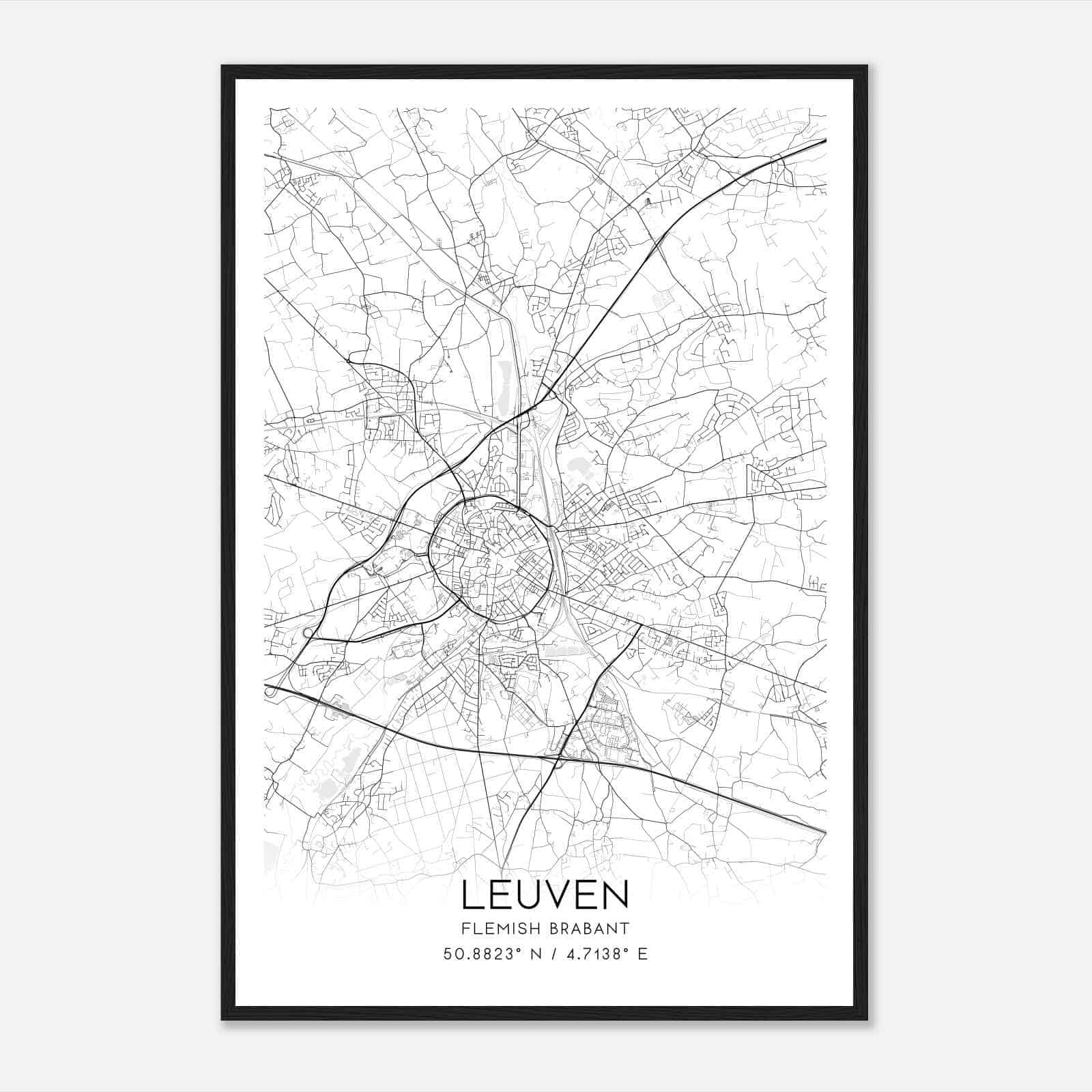 Leuven Flemish Brabant Map Poster, Leuven City Road Wall Art Print