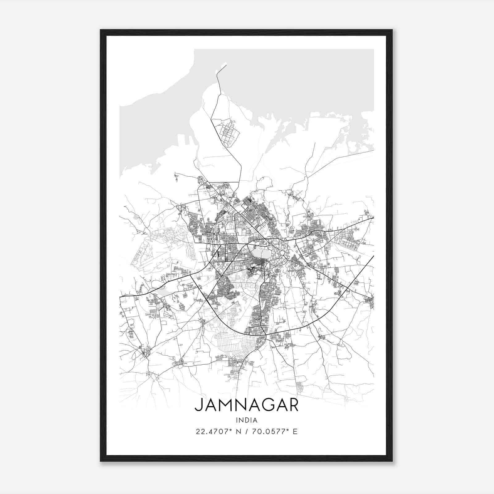 Jamnagar India Map Poster, Jamnagar City Road Wall Art Print