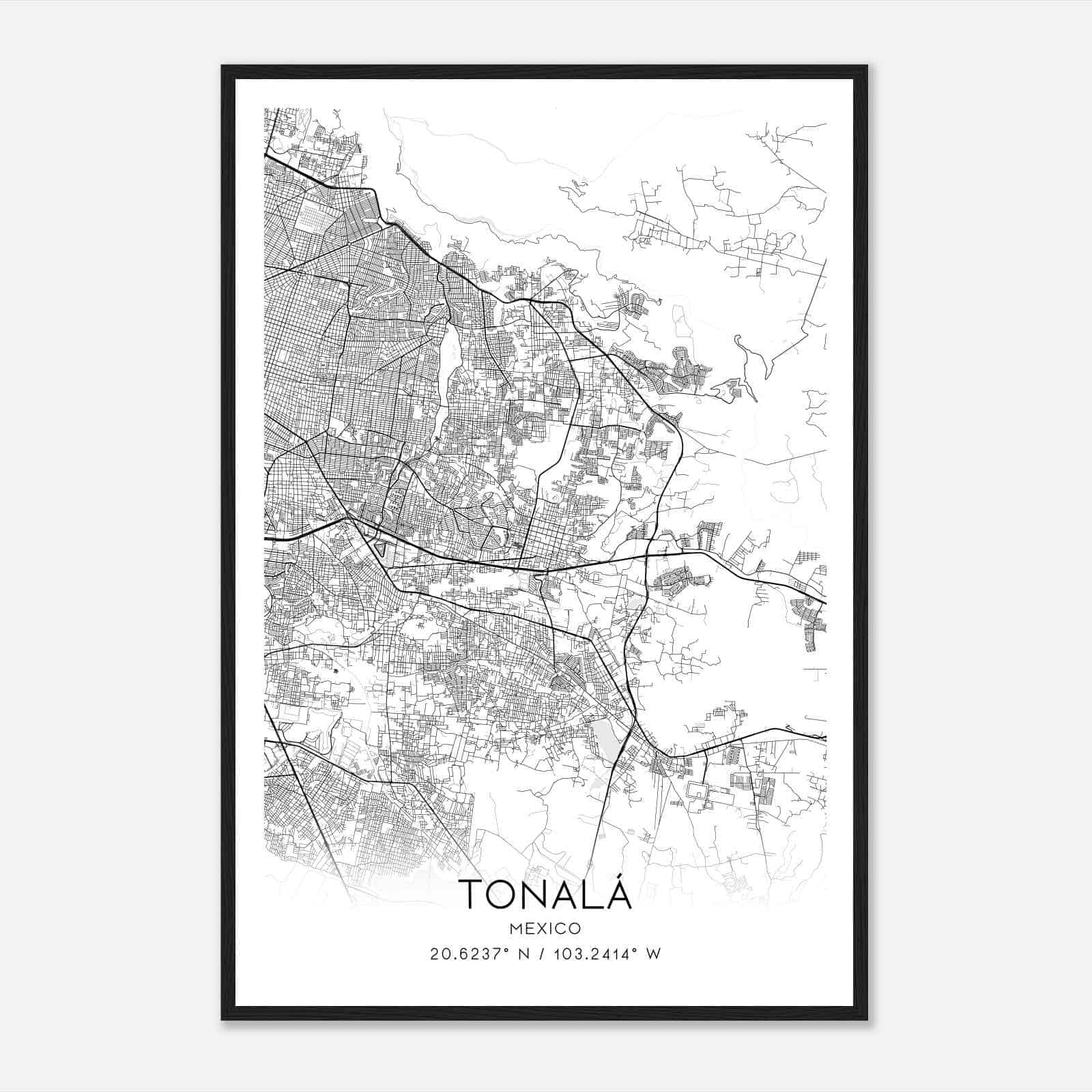 Tonala Mexico Map Poster, Tonala City Road Wall Art Print