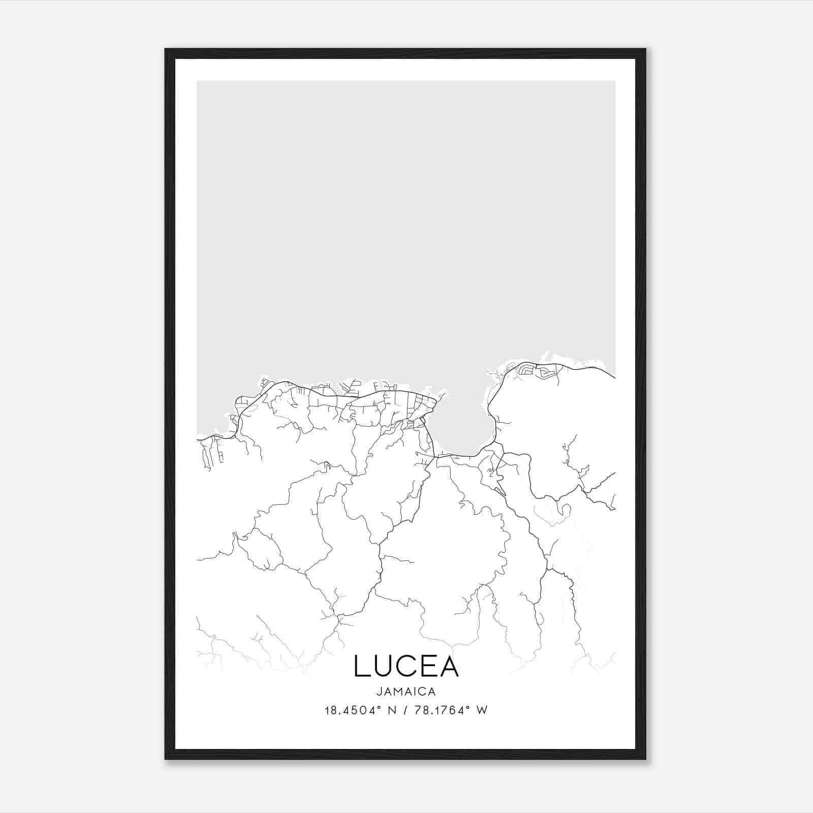 Lucea Jamaica Map Poster, Lucea City Road Wall Art Print