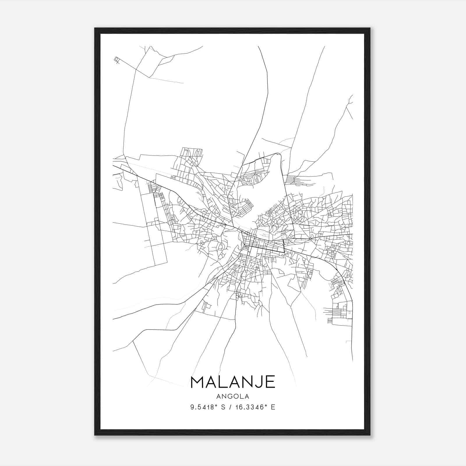 Malanje Angola Map Poster, Malanje City Road Wall Art Print