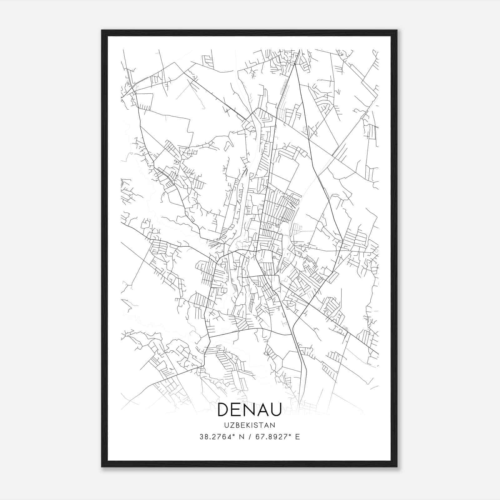 Denau Uzbekistan Map Poster, Denau City Road Wall Art Print