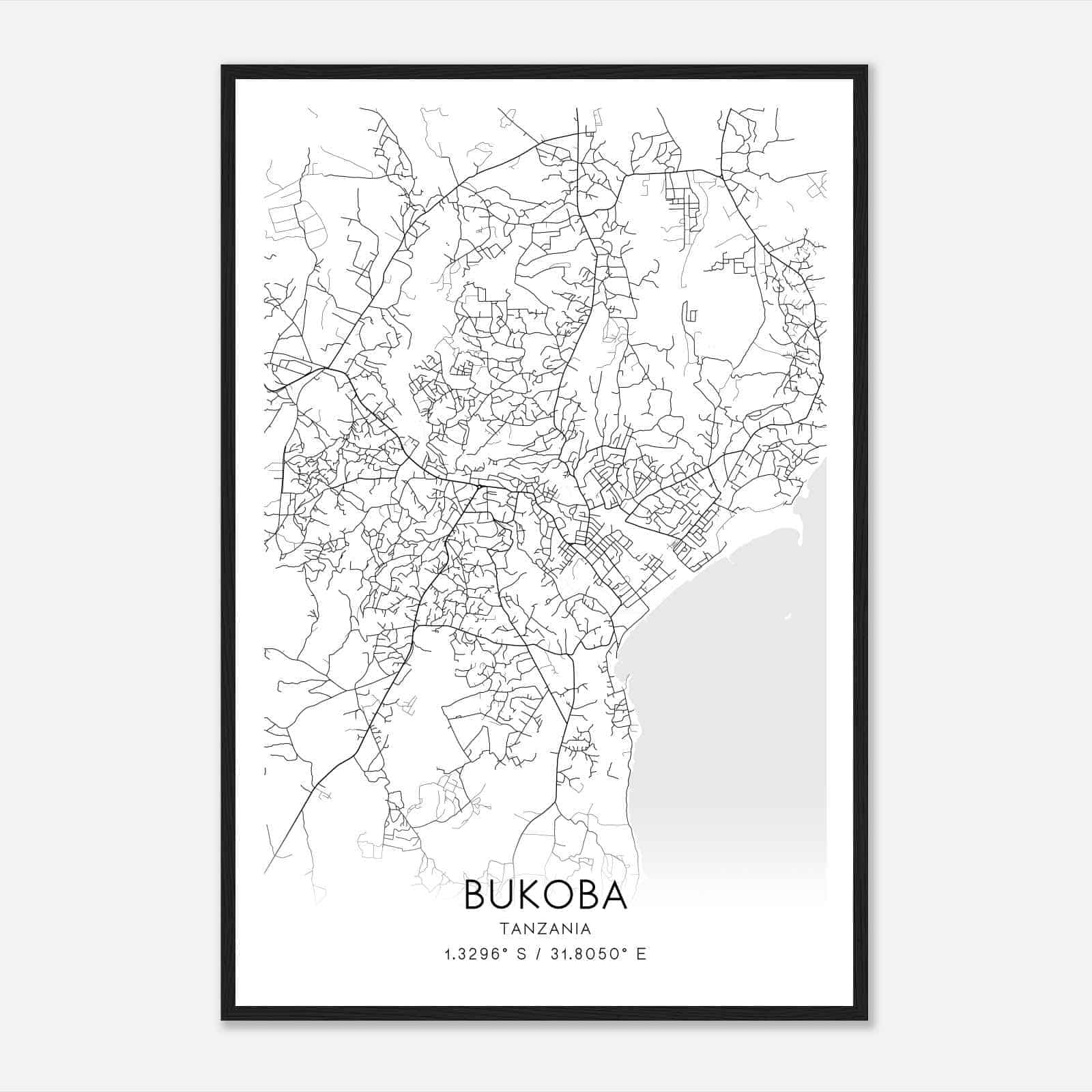 Bukoba Tanzania Map Poster, Bukoba City Road Wall Art Print