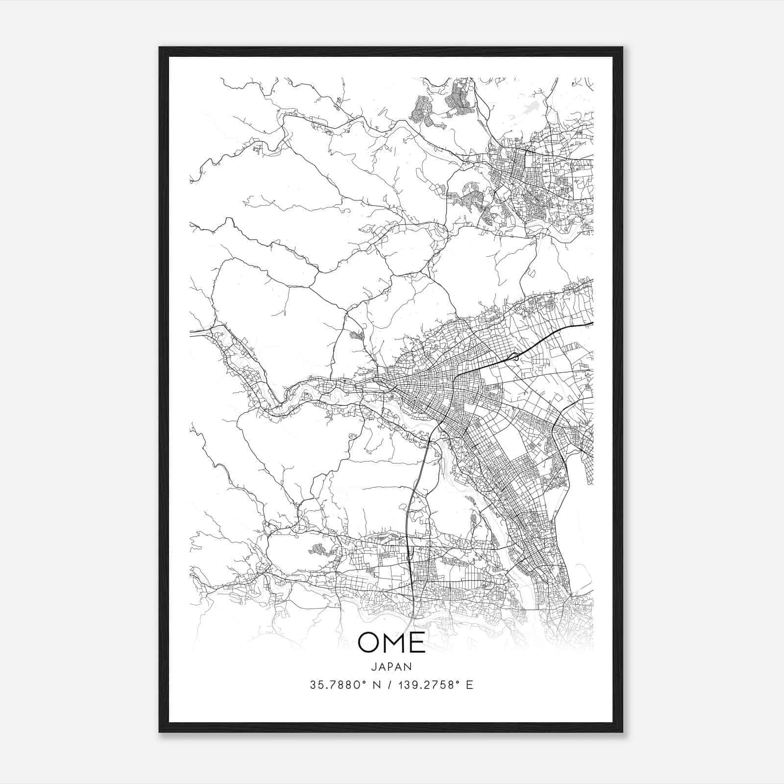 Ome Japan Map Poster, Ome City Road Wall Art Print