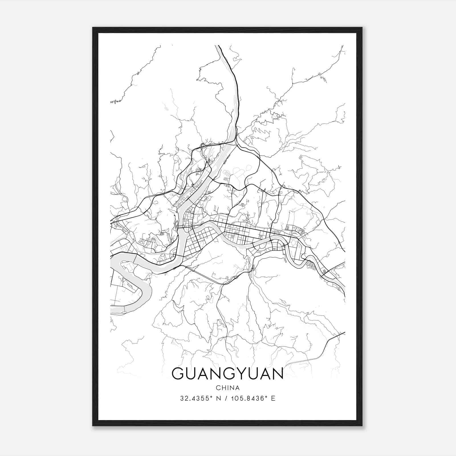 Guangyuan China Map Poster, Guangyuan City Road Wall Art Print