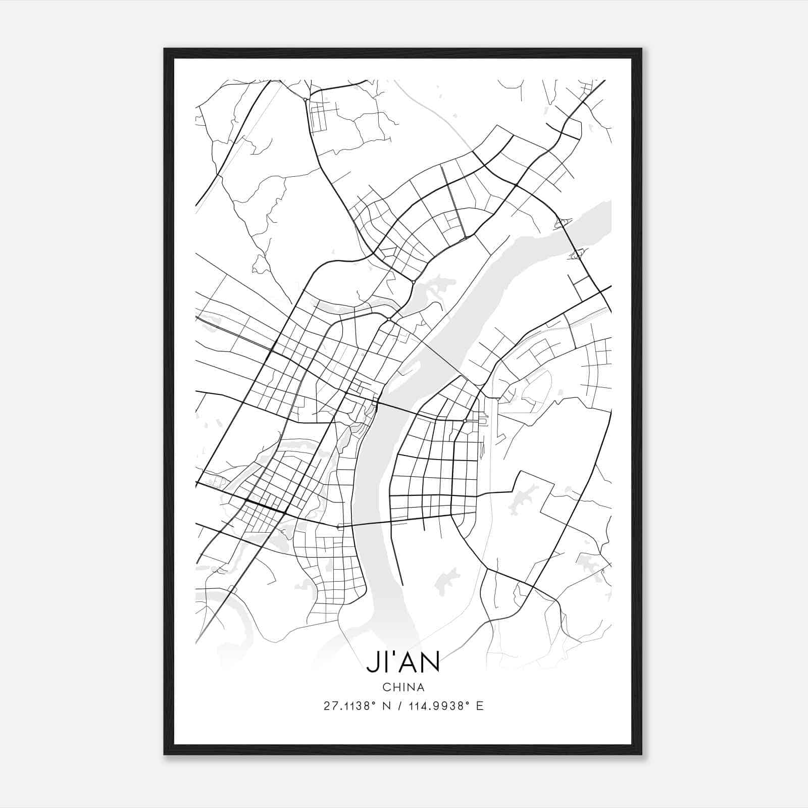 JiAn China Map Poster, JiAn City Road Wall Art Print