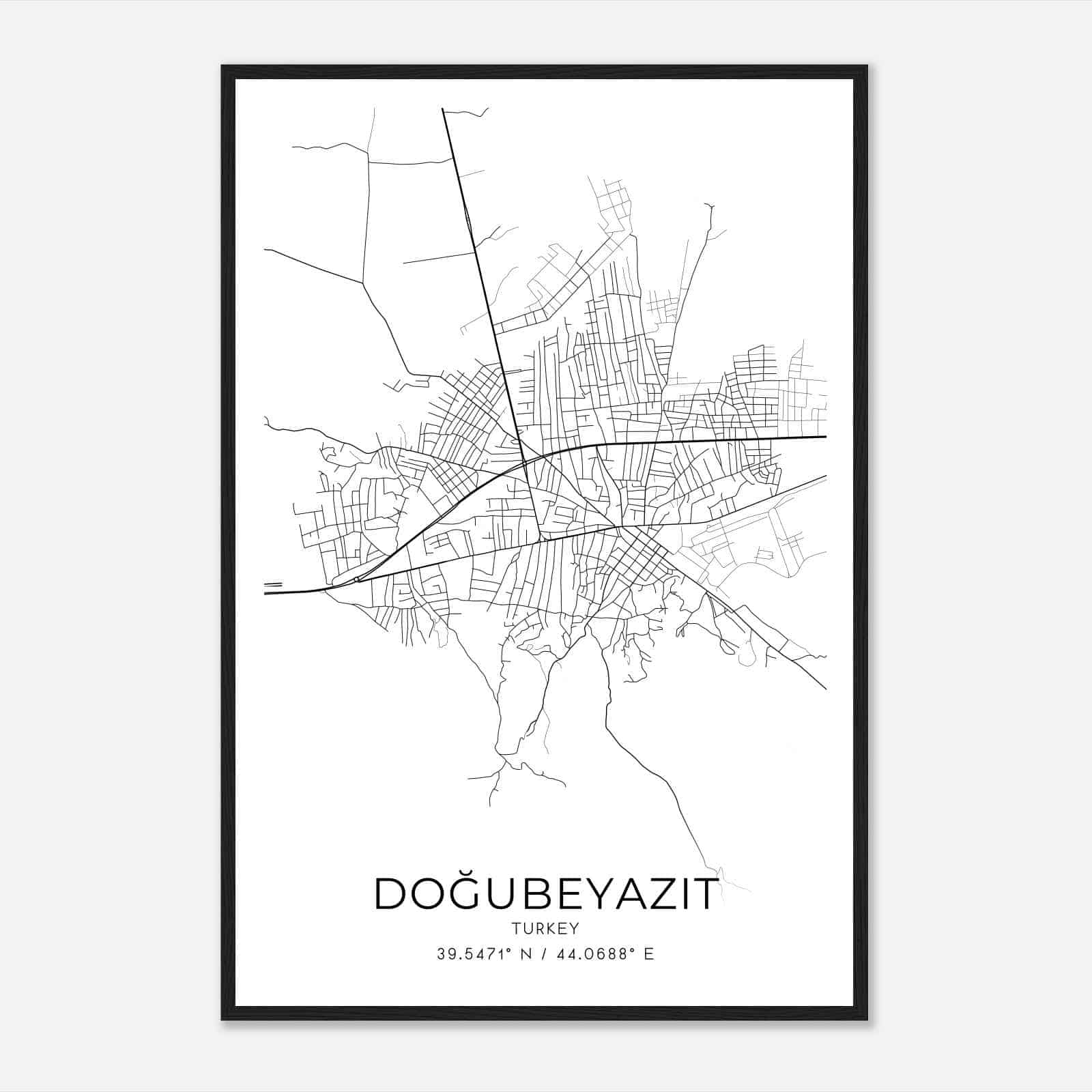Dogubeyazit Turkey Map Poster, Dogubeyazit City Road Wall Art Print