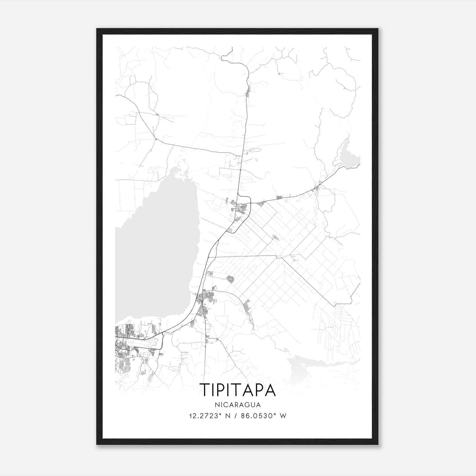 Tipitapa Nicaragua Map Poster, Tipitapa City Road Wall Art Print