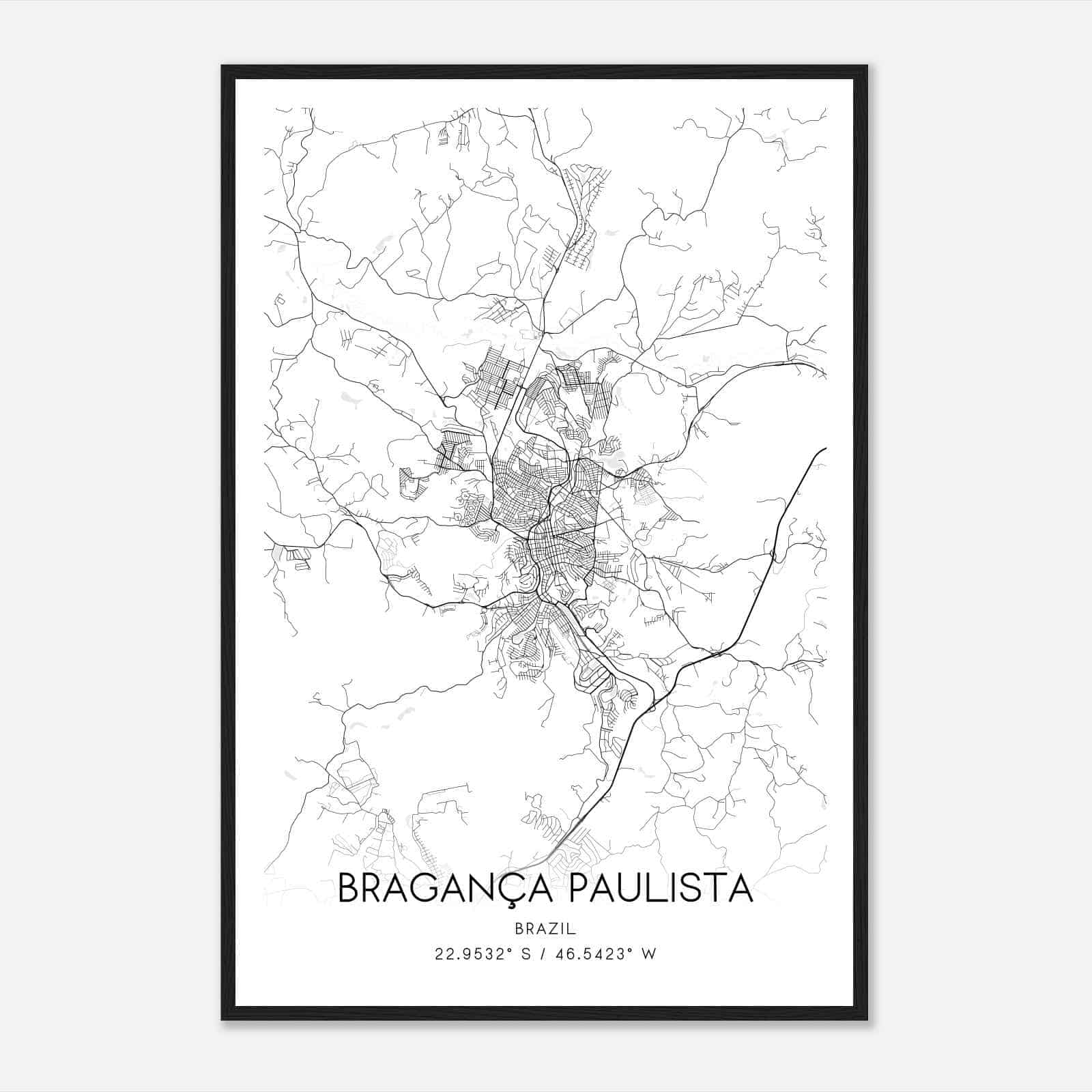 Braganca Paulista Brazil Map Poster, Braganca Paulista City Road Wall Art Print