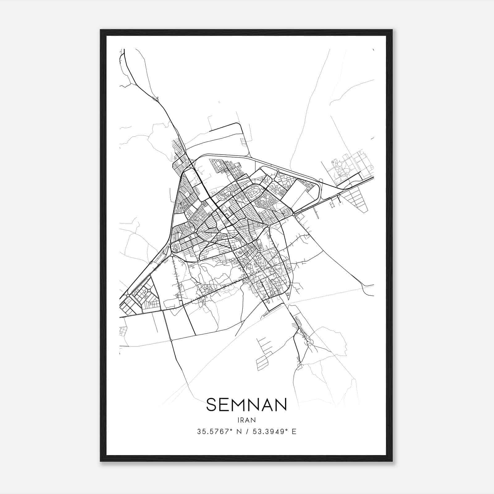 Semnan Iran Map Poster, Semnan City Road Wall Art Print